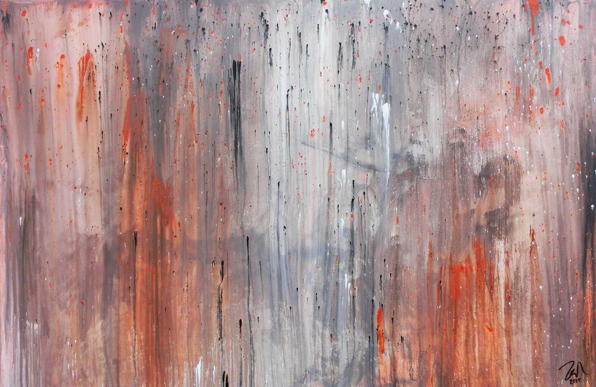 Modernes abstraktes Leinwandbild in grau und orange