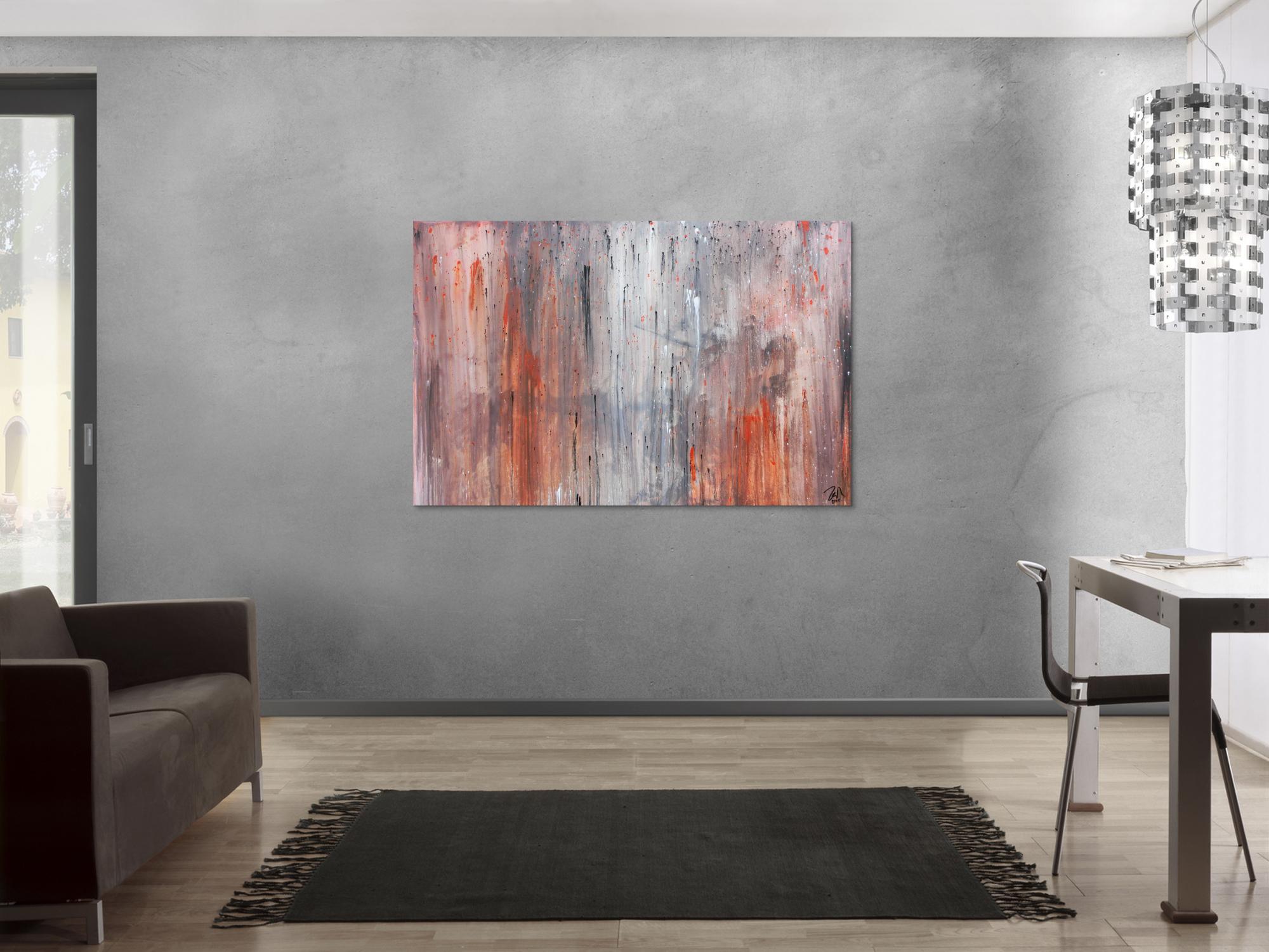 Modernes abstraktes Leinwandbild in grau und orange