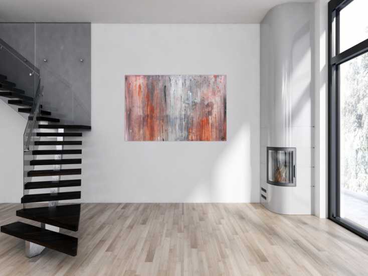 #488 Modernes abstraktes Leinwandbild in grau und orange 100x150cm von Alex Zerr