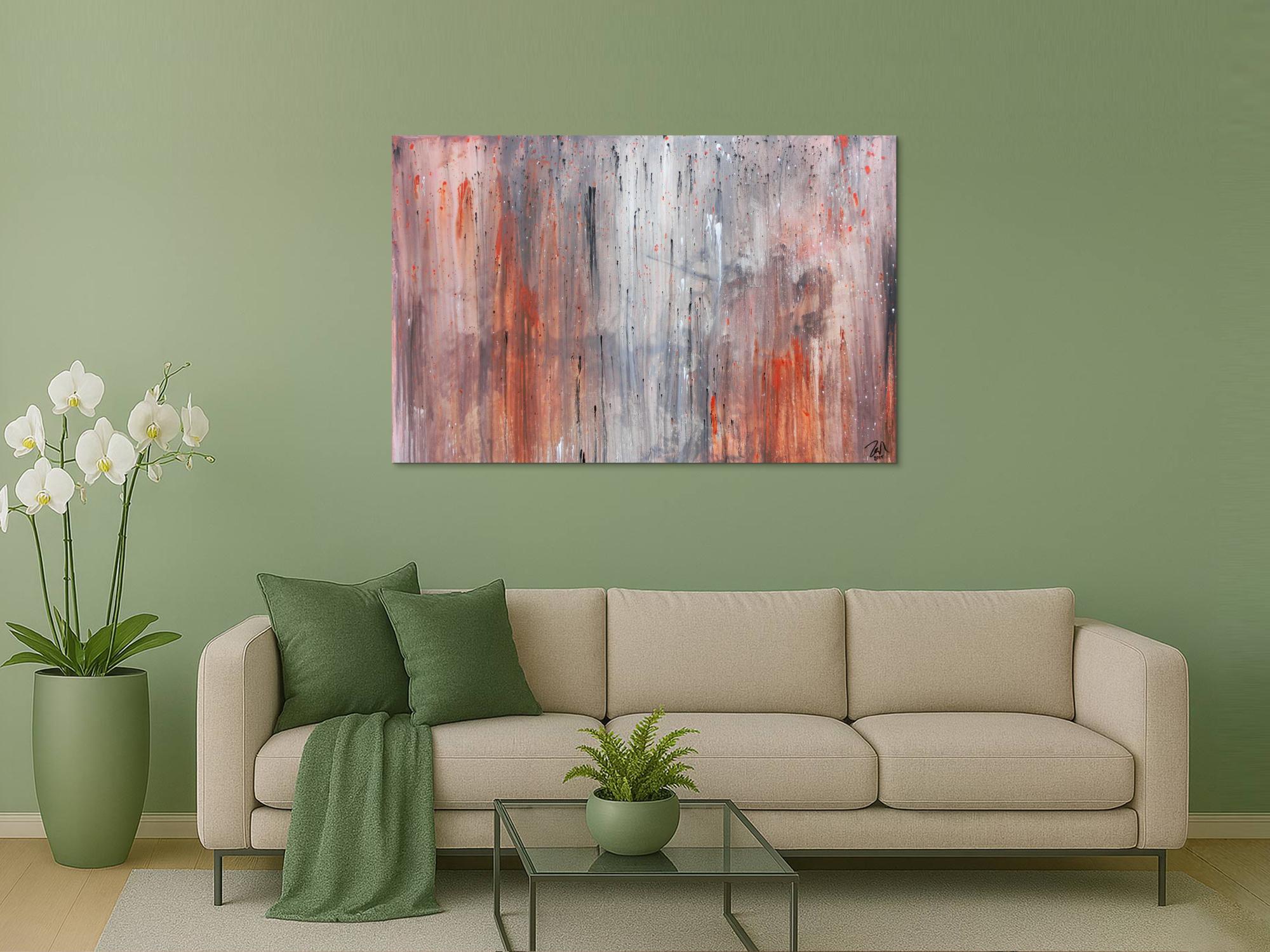 Modernes abstraktes Leinwandbild in grau und orange