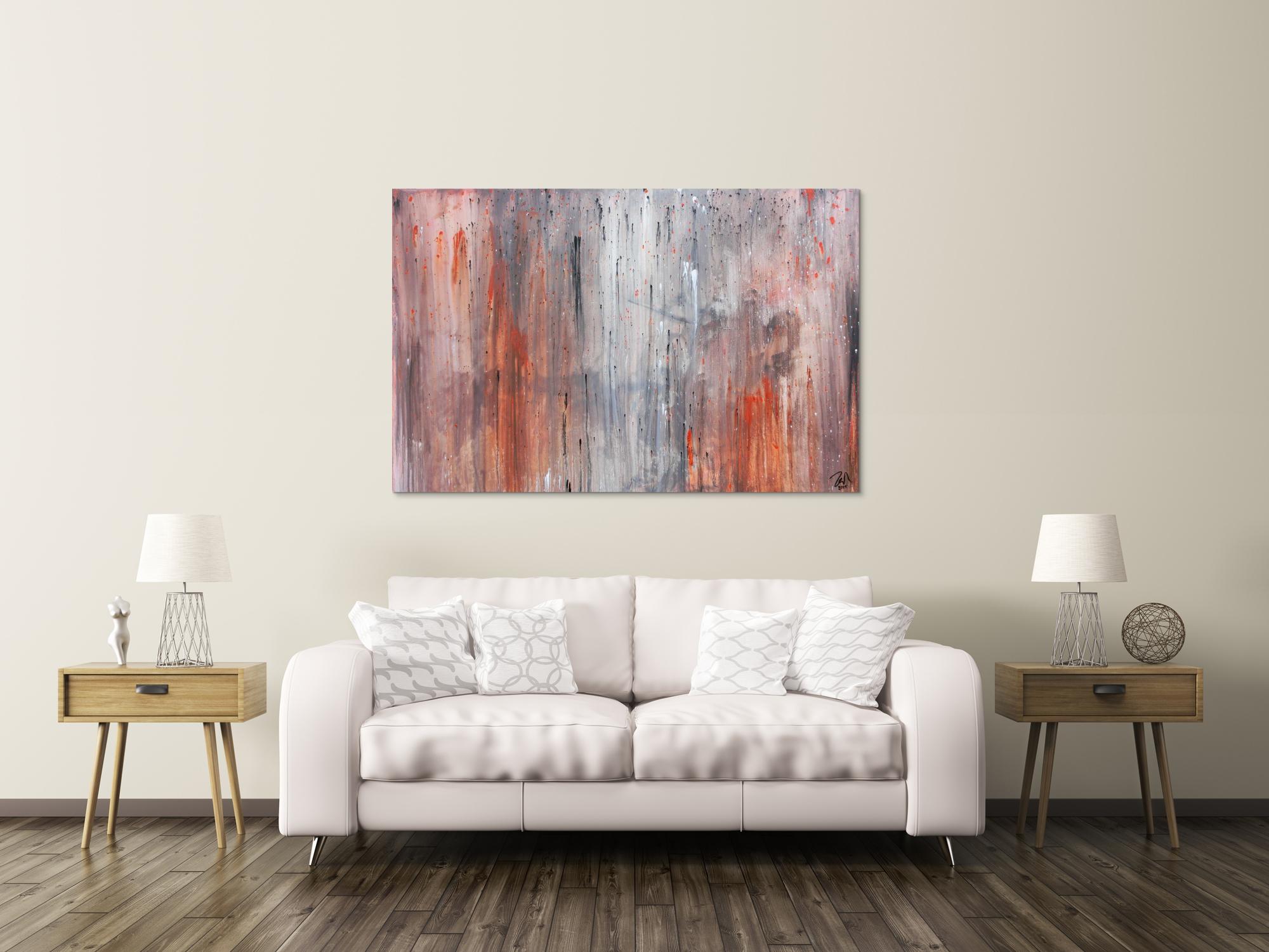 Modernes abstraktes Leinwandbild in grau und orange