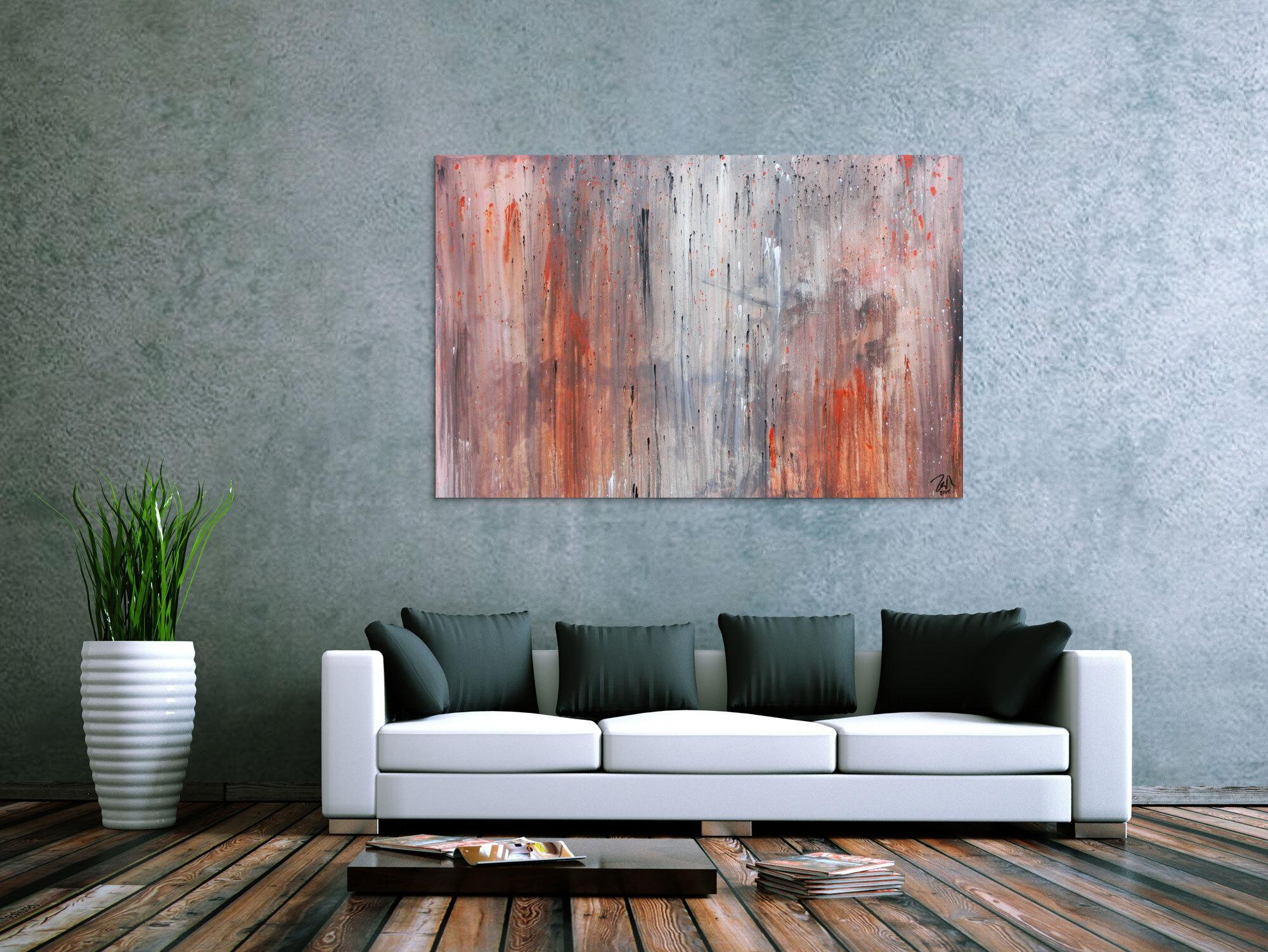 Modernes abstraktes Leinwandbild in grau und orange