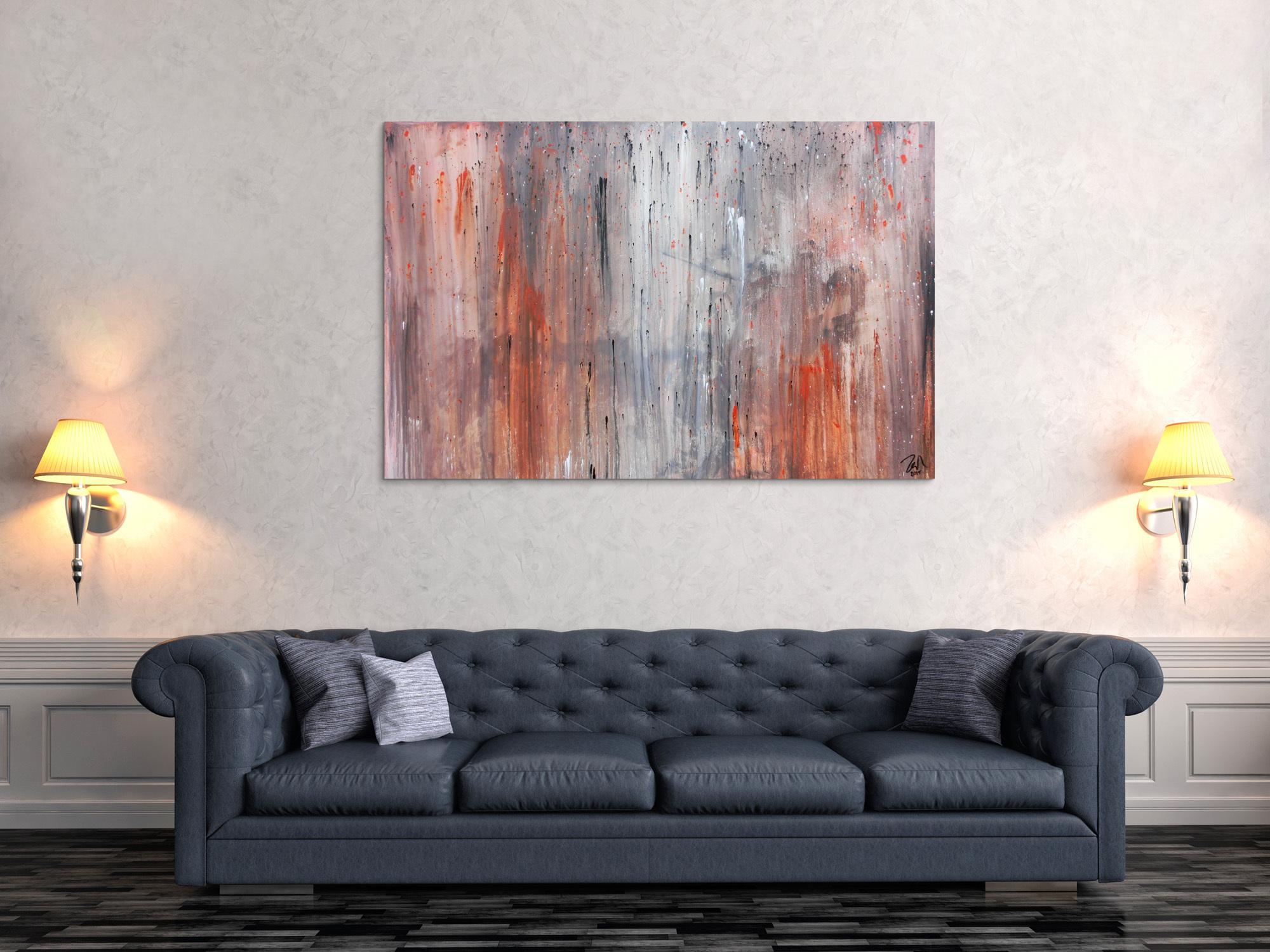 Modernes abstraktes Leinwandbild in grau und orange