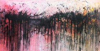 Abstraktes Acrylbild sehr modern in rosa weiß schwarz und orange