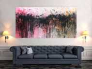 Abstraktes Acrylbild sehr modern in rosa weiß schwarz und orange
