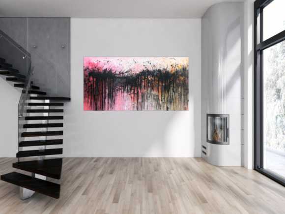 Abstraktes Acrylbild sehr modern in rosa weiß schwarz und orange