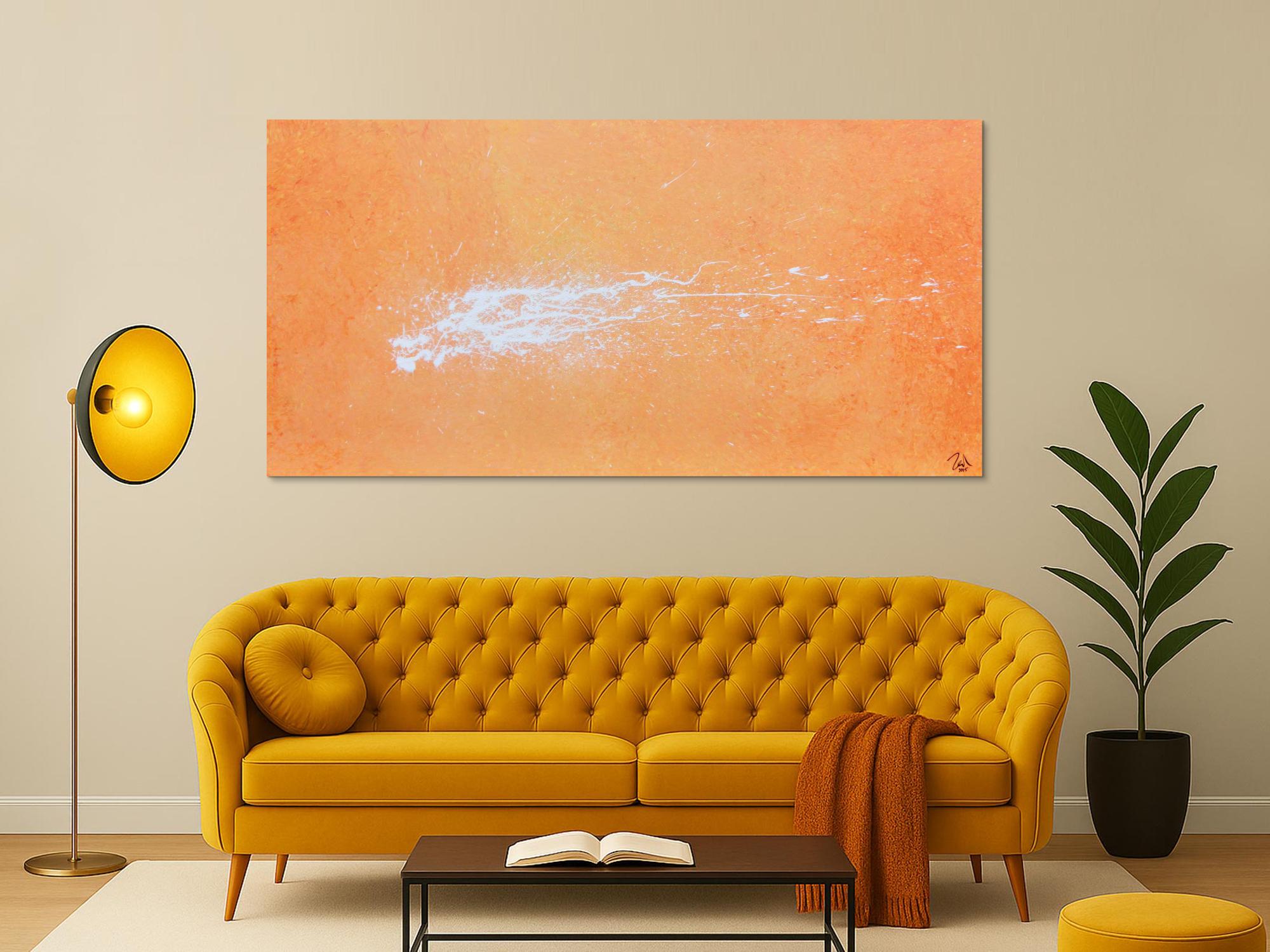 Abstraktes Acrylbild Splashstyle in orange und weiß