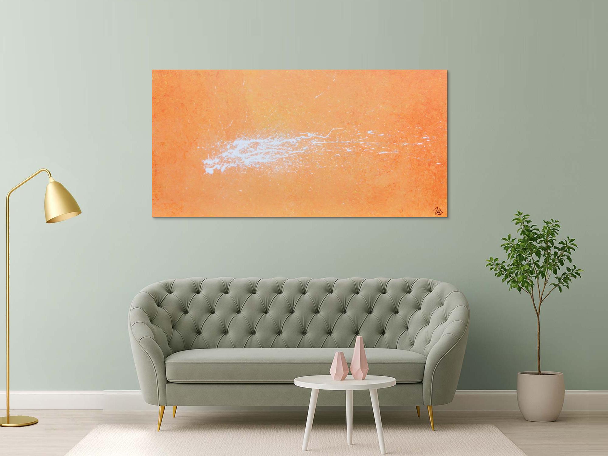 Abstraktes Acrylbild Splashstyle in orange und weiß