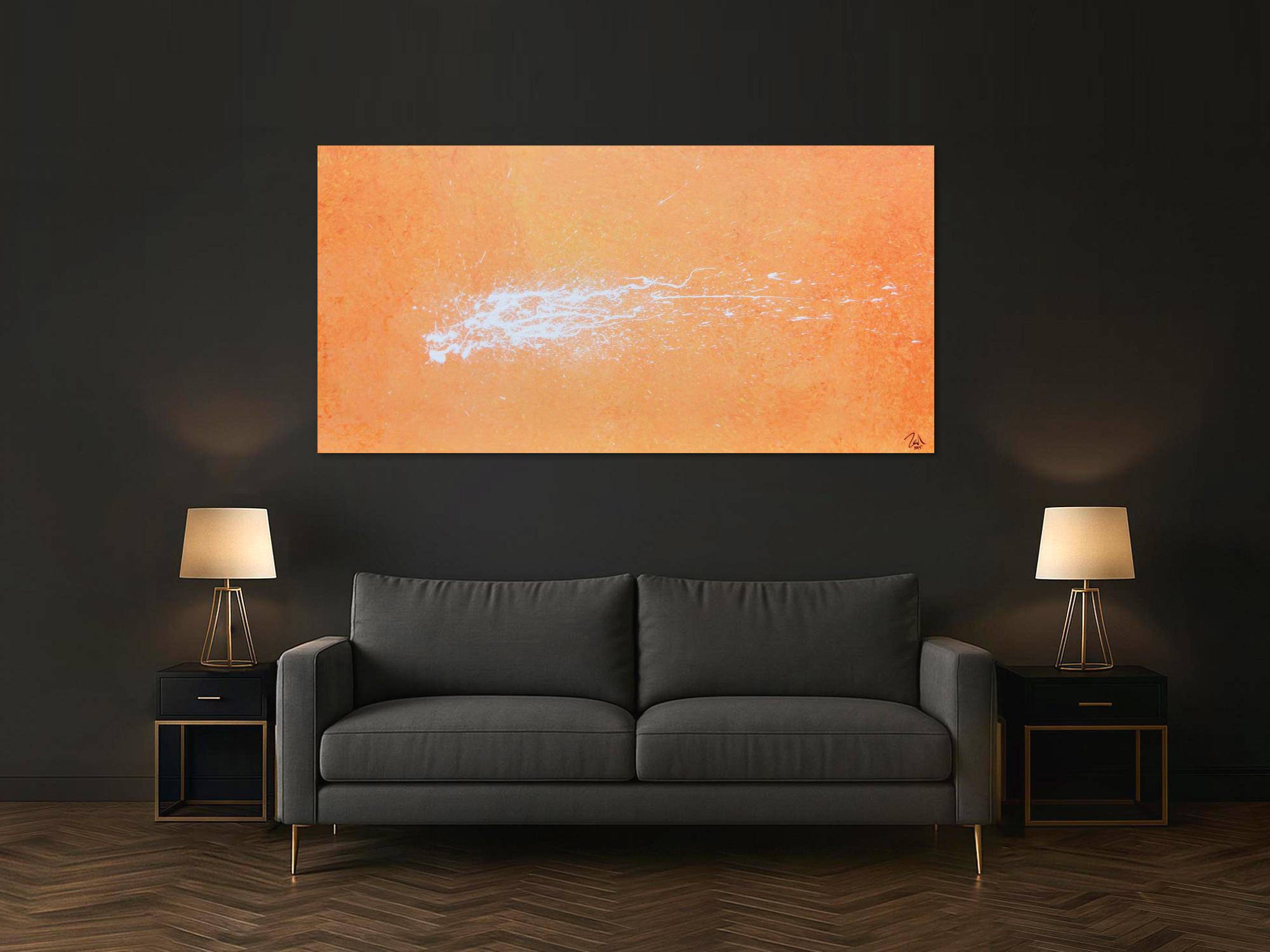 Abstraktes Acrylbild Splashstyle in orange und weiß