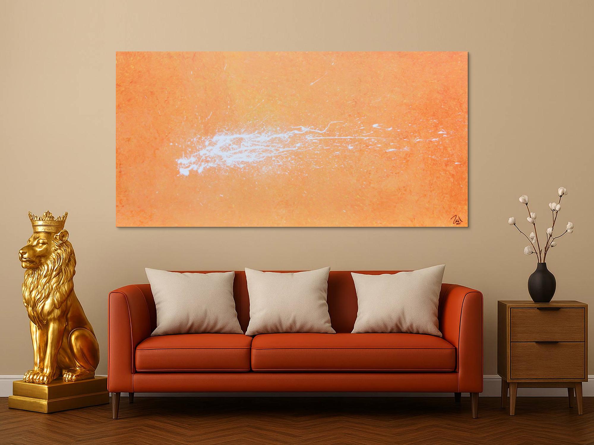 Abstraktes Acrylbild Splashstyle in orange und weiß