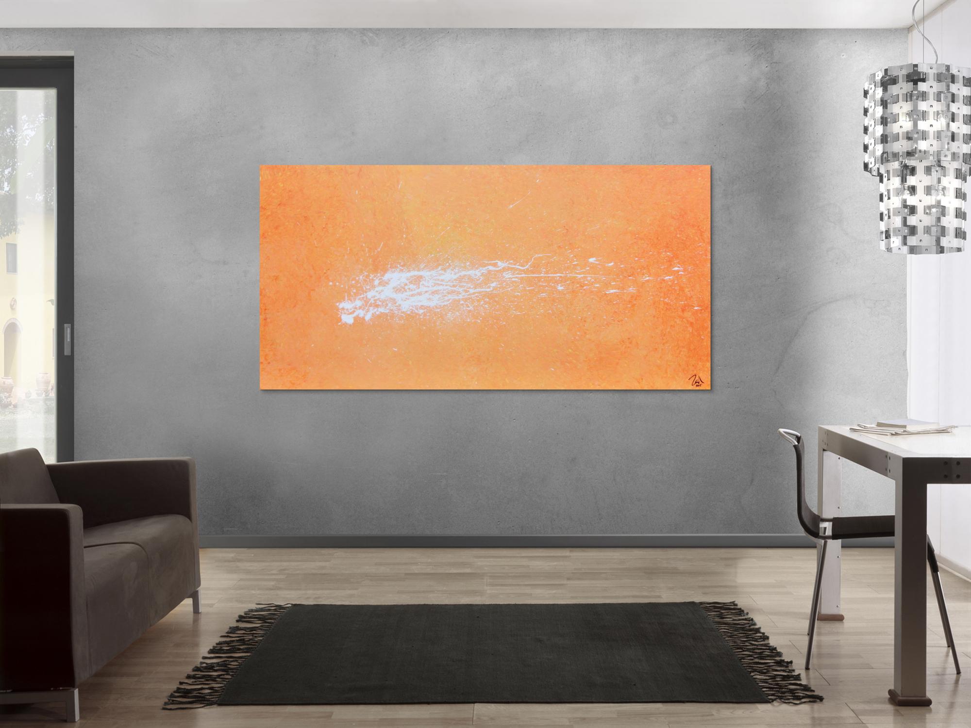 Abstraktes Acrylbild Splashstyle in orange und weiß