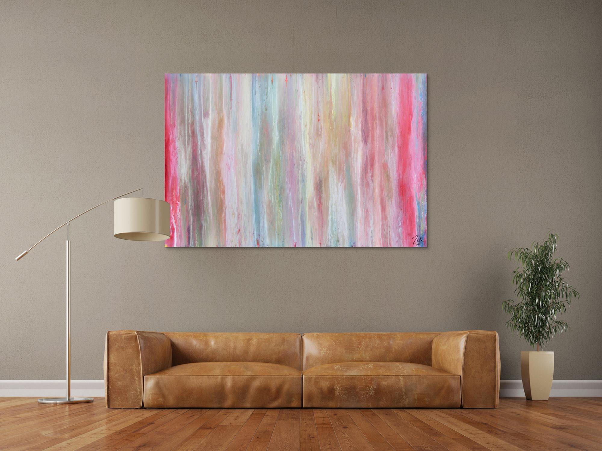 Helles und abstraktes Acrylbild mit vielen pastell Farben