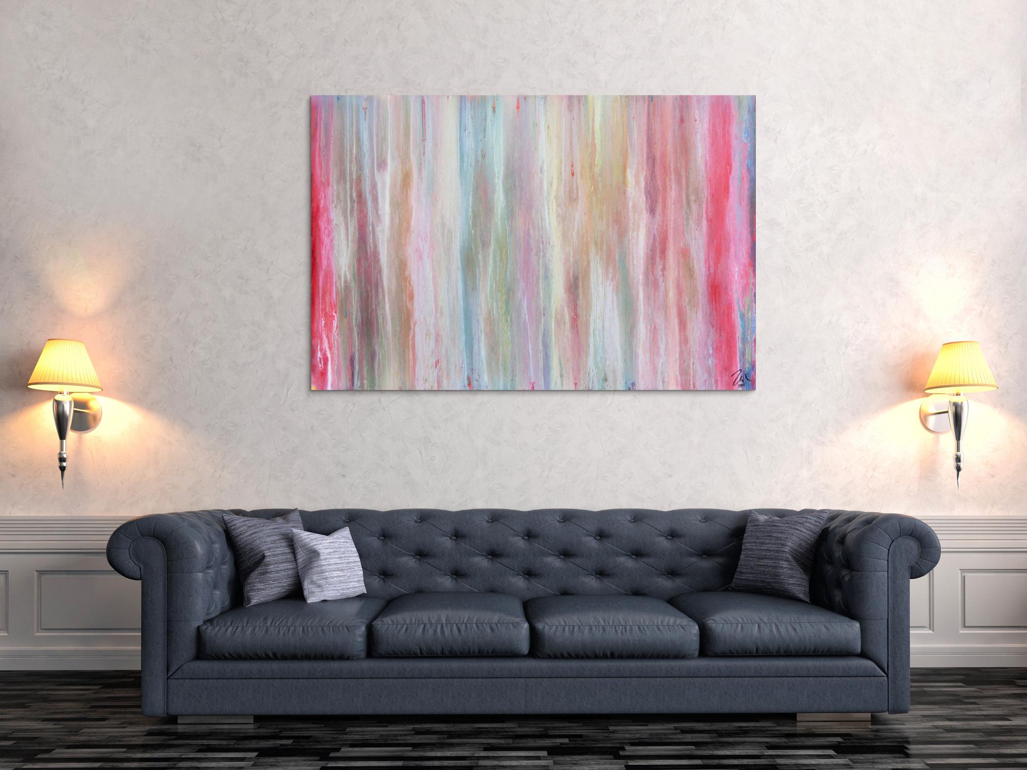 Helles und abstraktes Acrylbild mit vielen pastell Farben