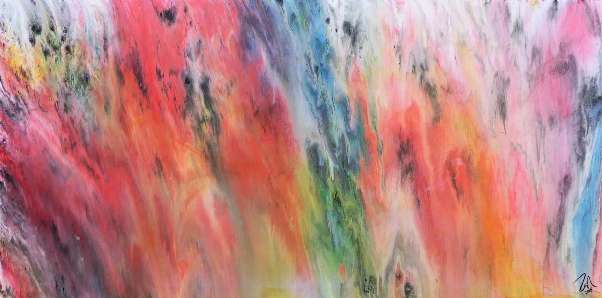 Modernes abstraktes Acrylgemälde mit vielen bunten hellen Farben