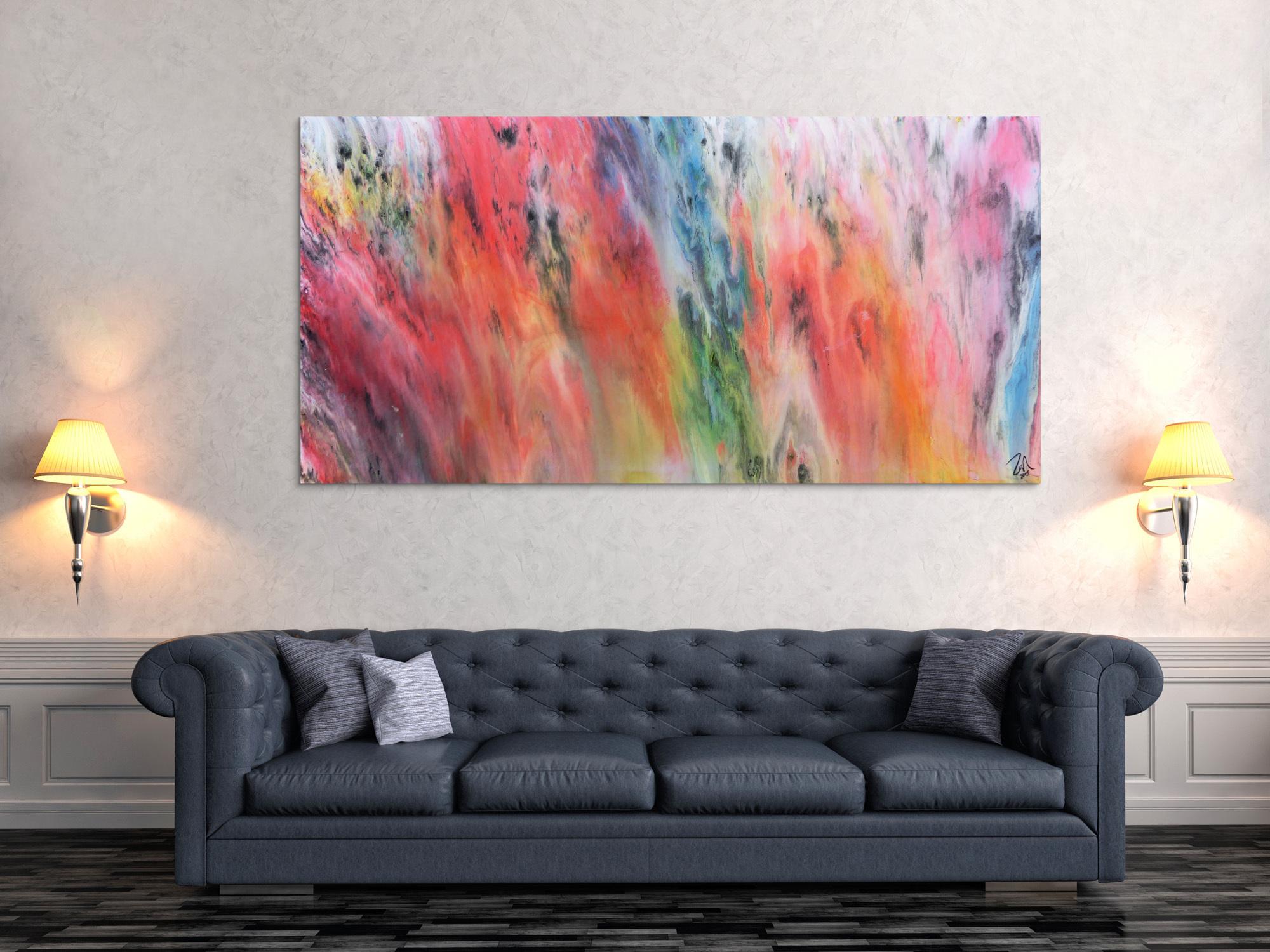 Modernes abstraktes Acrylgemälde mit vielen bunten hellen Farben