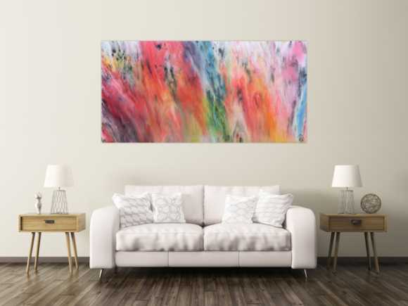 Modernes abstraktes Acrylgemälde mit vielen bunten hellen Farben
