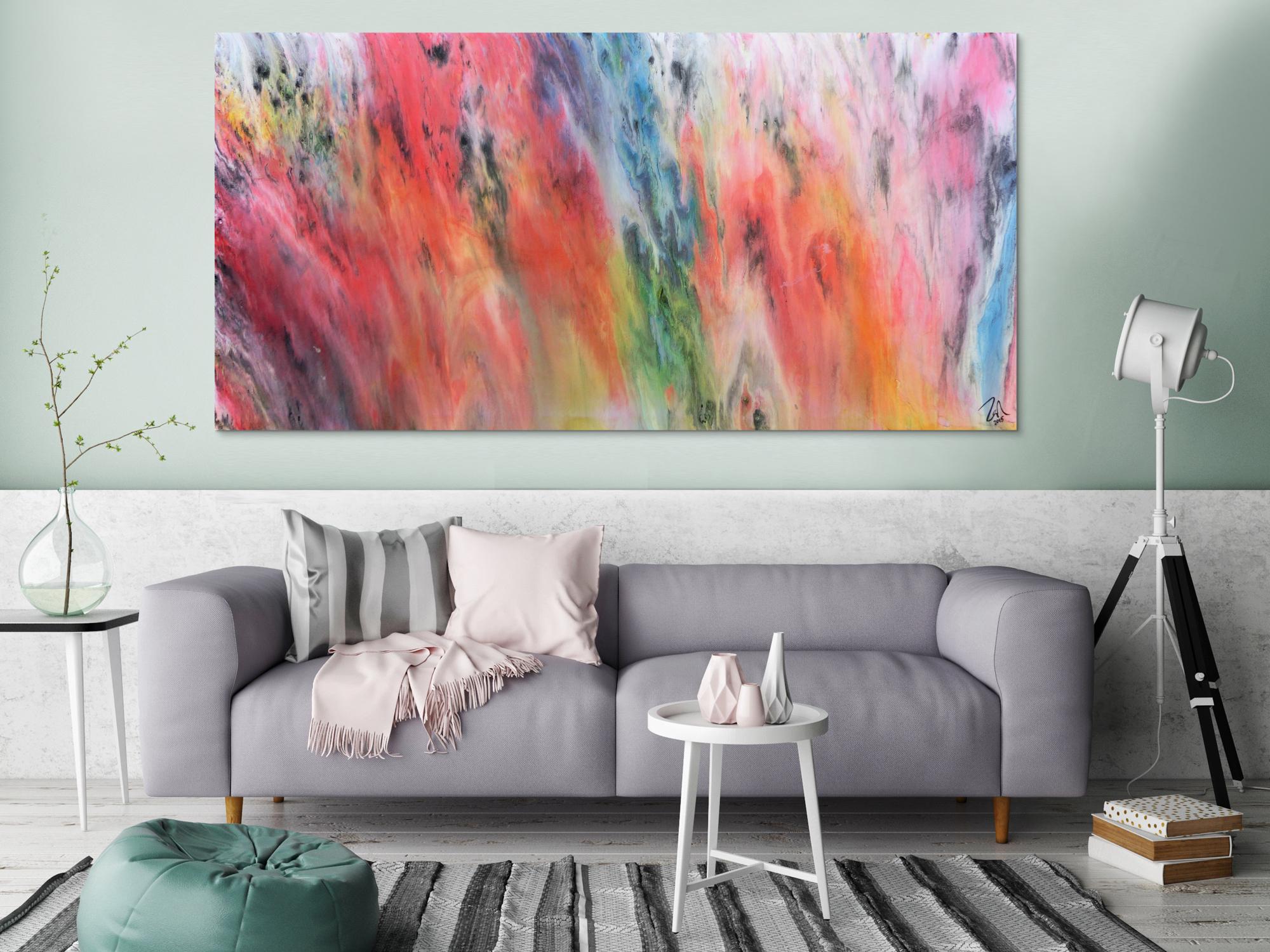 Modernes abstraktes Acrylgemälde mit vielen bunten hellen Farben