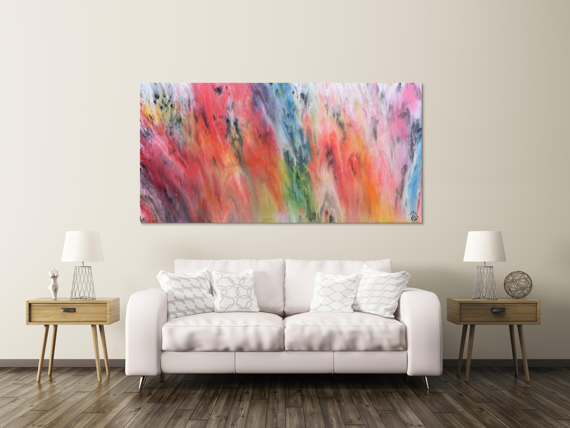 Modernes abstraktes Acrylgemälde mit vielen bunten hellen Farben