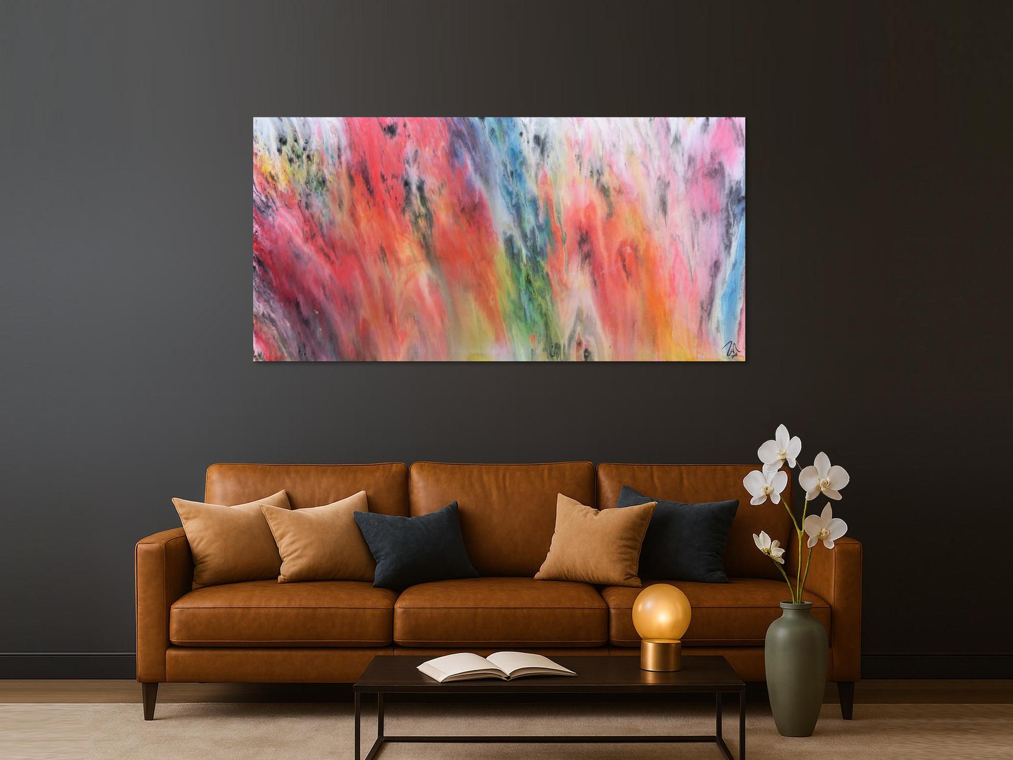 Modernes abstraktes Acrylgemälde mit vielen bunten hellen Farben