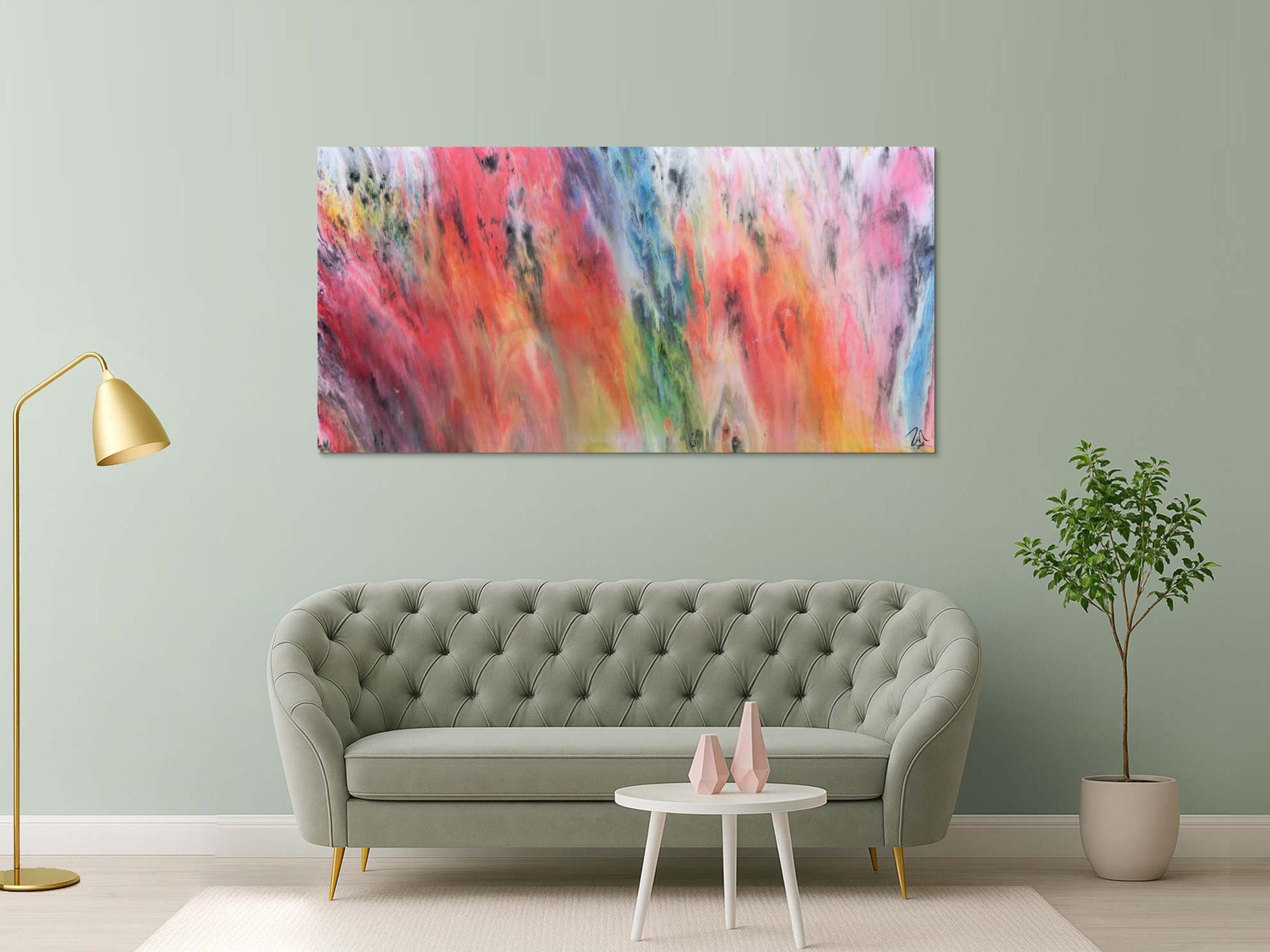 Modernes abstraktes Acrylgemälde mit vielen bunten hellen Farben