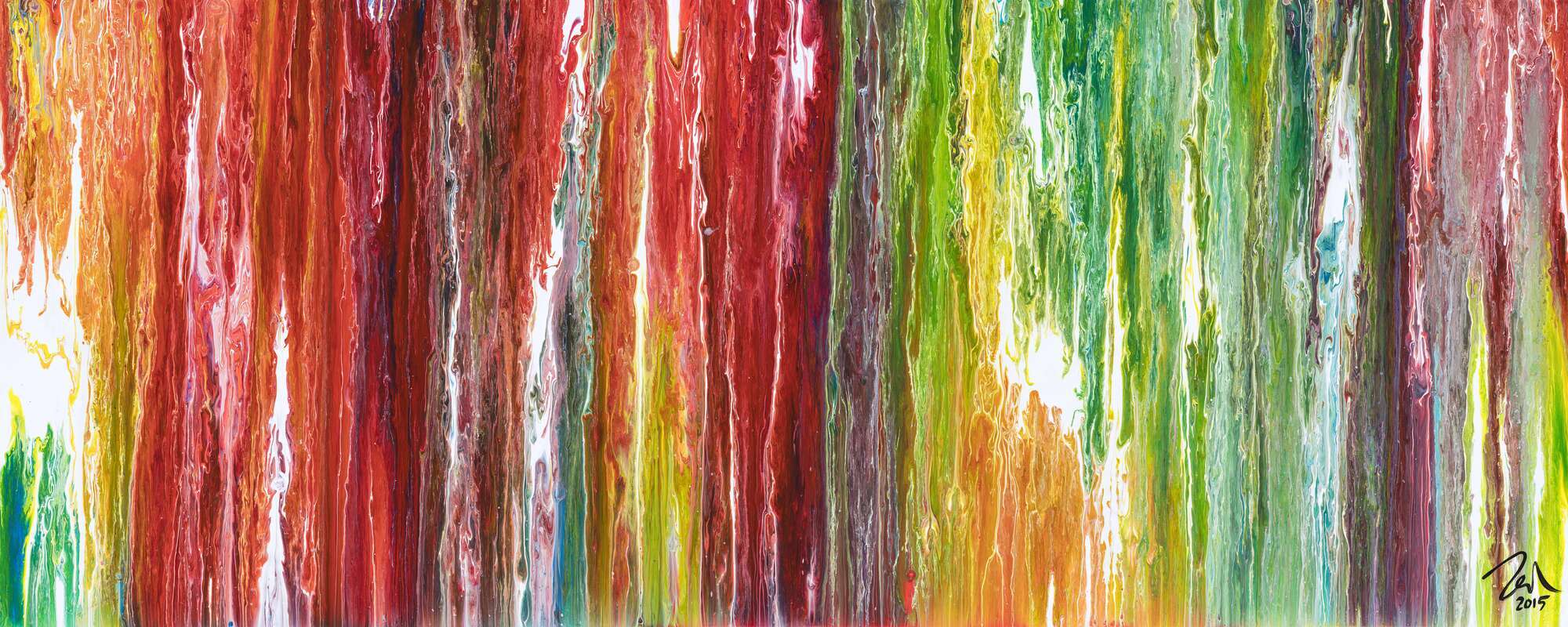 Original Gemälde abstrakt 60x150cm Fluid Painting Moderne Kunst handgemalt bunt rot weiß einzigartig