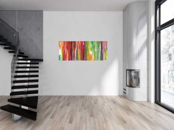 Original Gemälde abstrakt 60x150cm Fluid Painting Moderne Kunst handgemalt  bunt rot weiß einzigartig