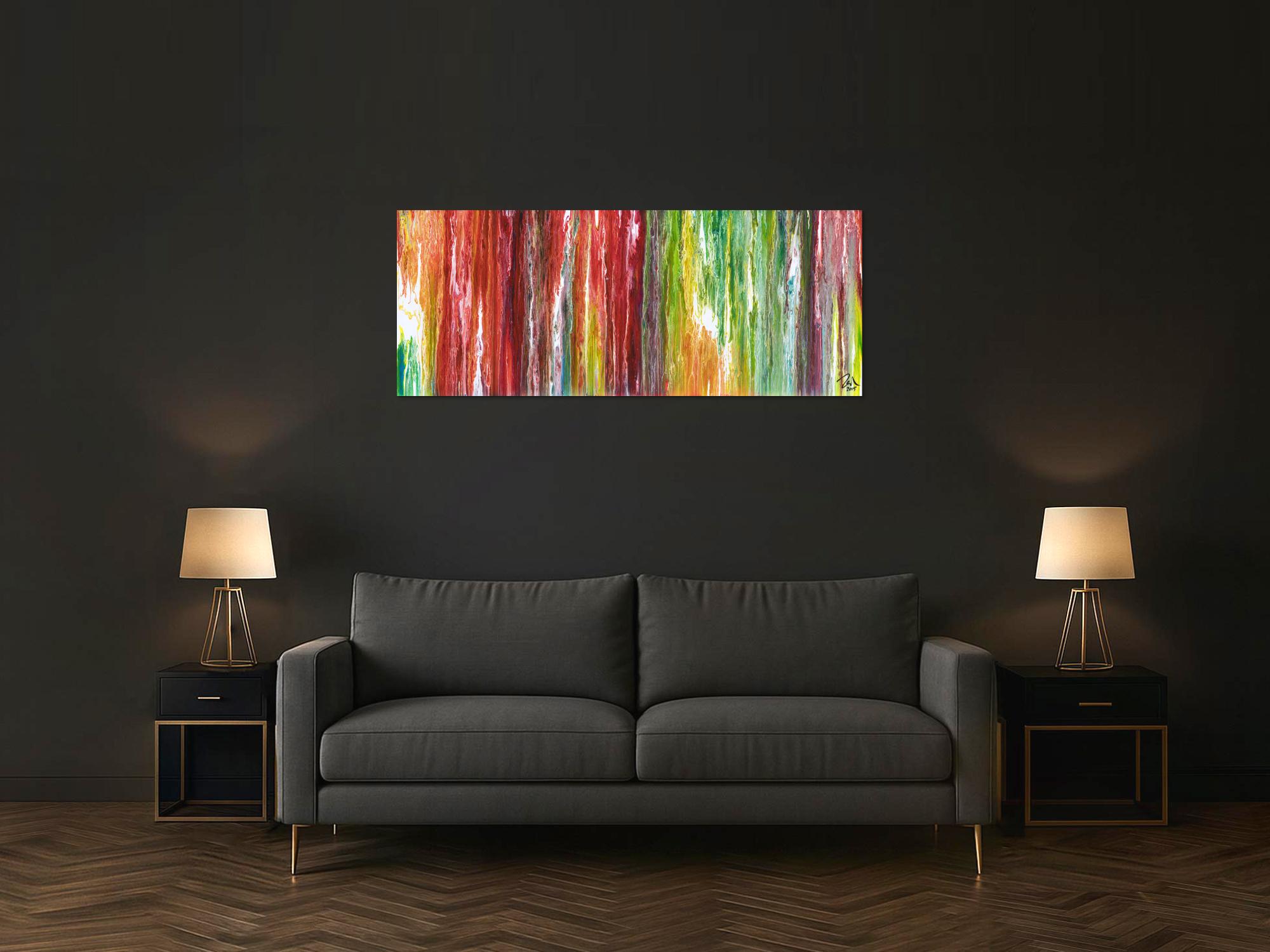 Original Gemälde abstrakt 60x150cm Fluid Painting Moderne Kunst handgemalt  bunt rot weiß einzigartig