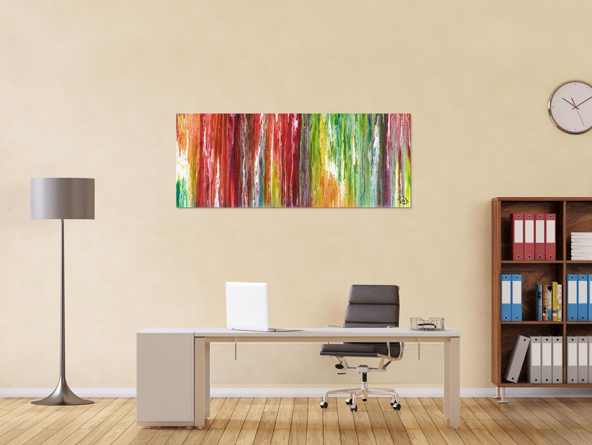 Original Gemälde abstrakt 60x150cm Fluid Painting Moderne Kunst handgemalt  bunt rot weiß einzigartig