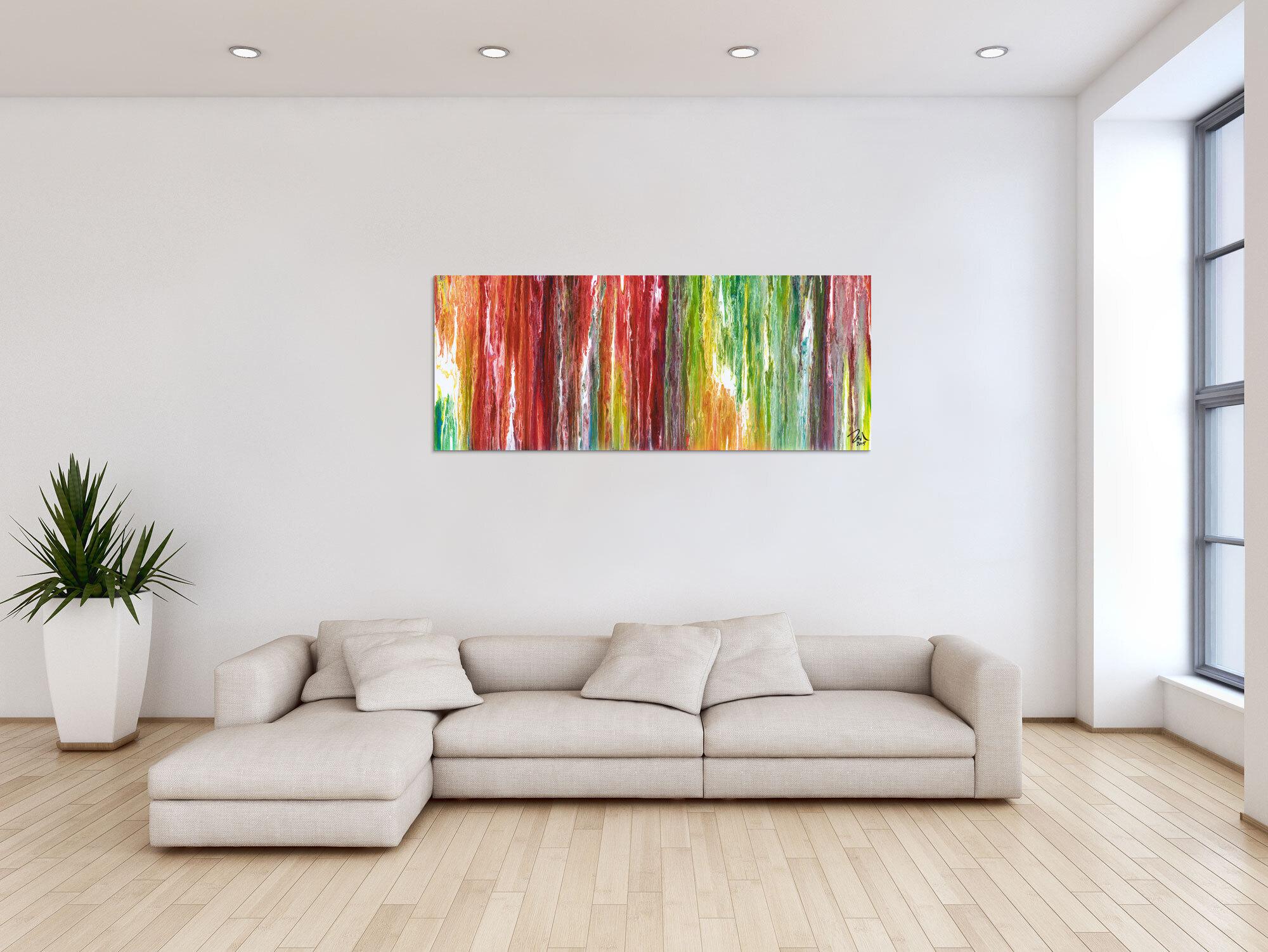 Original Gemälde abstrakt 60x150cm Fluid Painting Moderne Kunst handgemalt  bunt rot weiß einzigartig