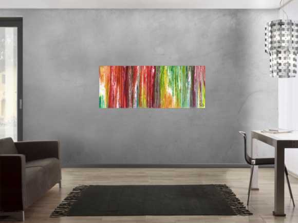 Original Gemälde abstrakt 60x150cm Fluid Painting Moderne Kunst handgemalt  bunt rot weiß einzigartig