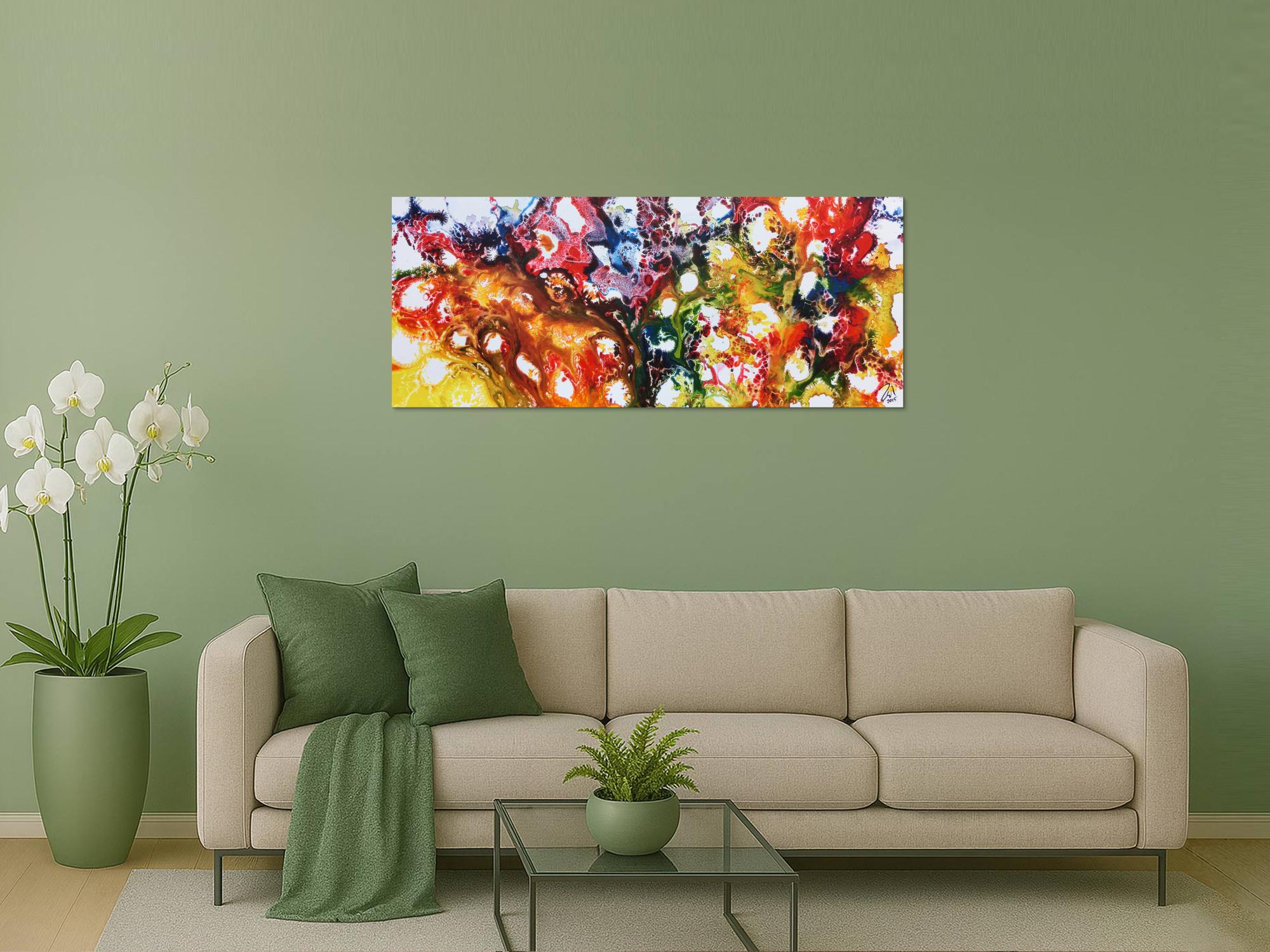 Farbenfrohes abstraktes Acrylgemälde sehr bunt und modern und freundlich