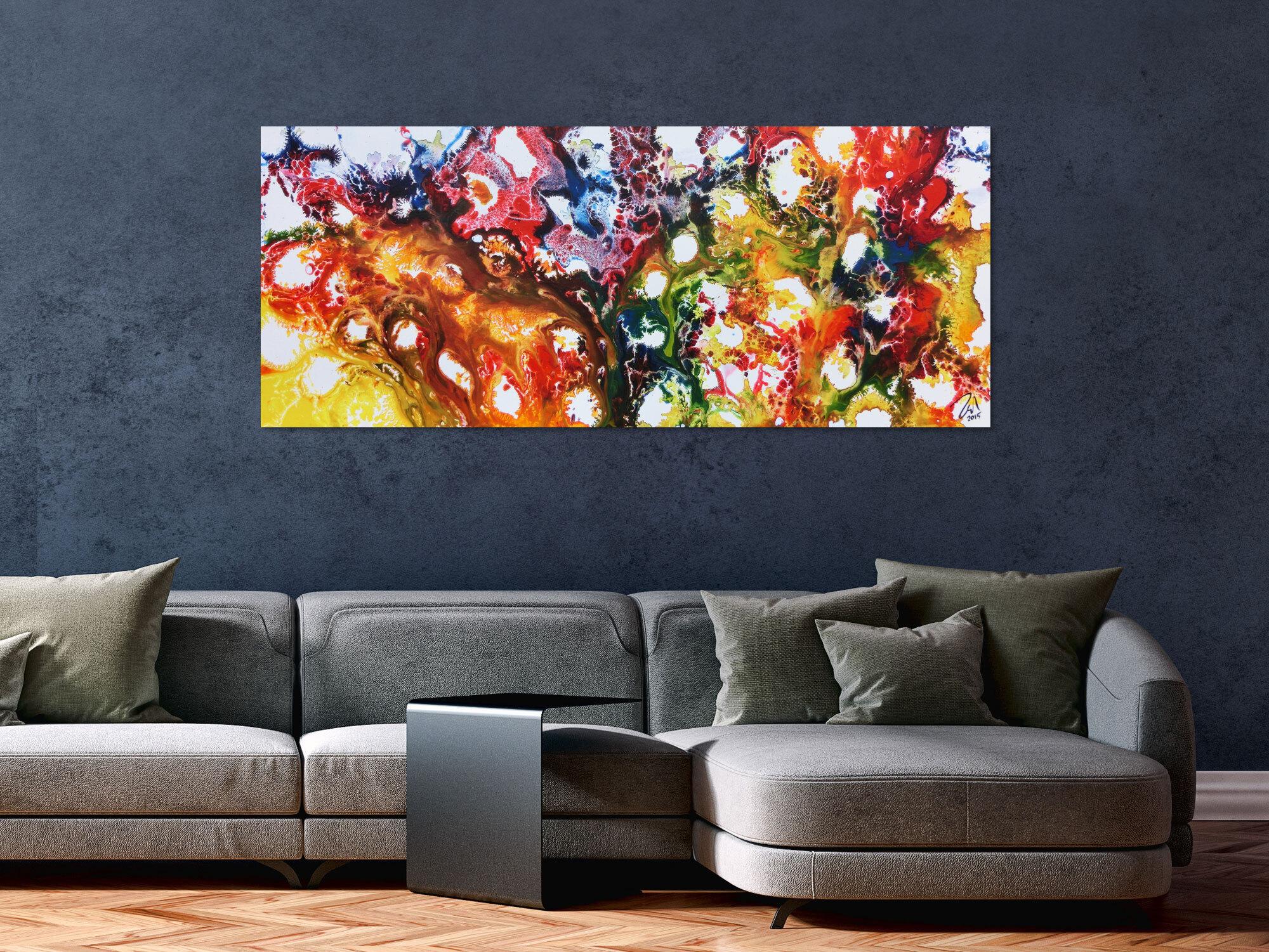 Farbenfrohes abstraktes Acrylgemälde sehr bunt und modern und freundlich