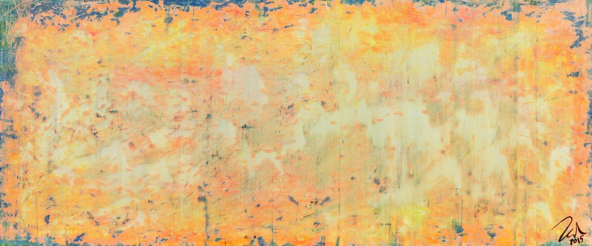 Abstraktes Acrylbild in orange gelb und weiß