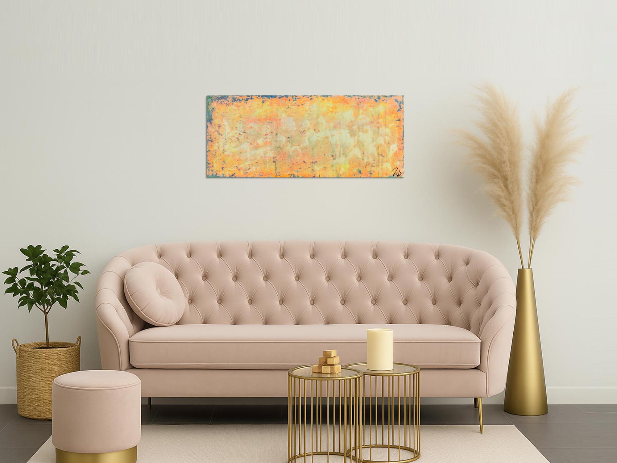 Abstraktes Acrylbild in orange gelb und weiß