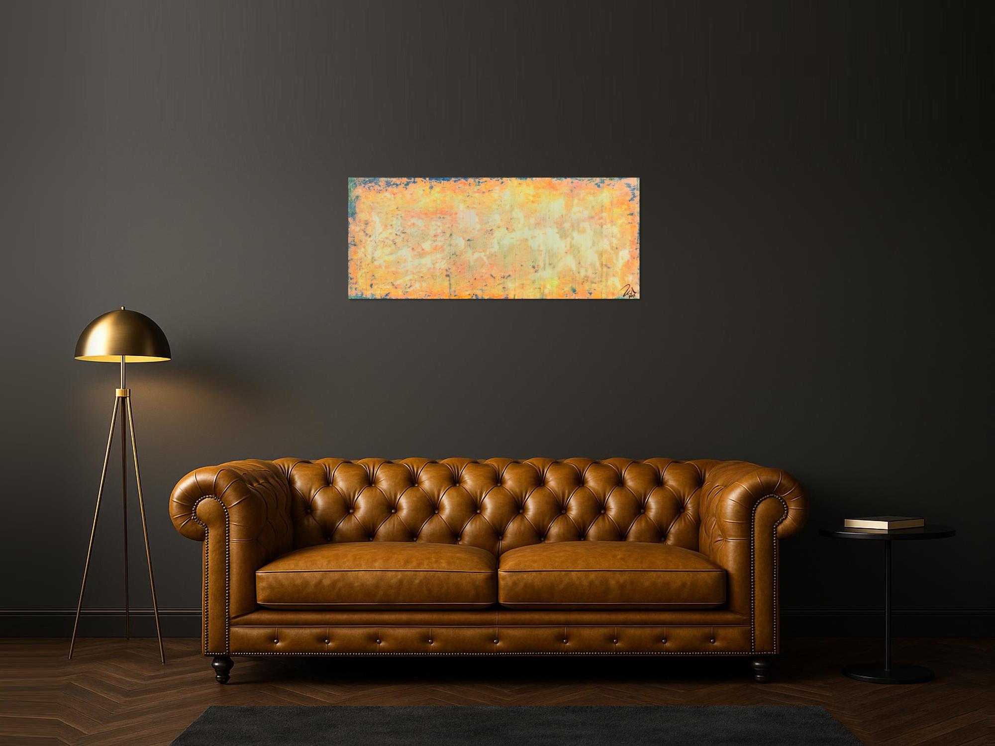 Abstraktes Acrylbild in orange gelb und weiß