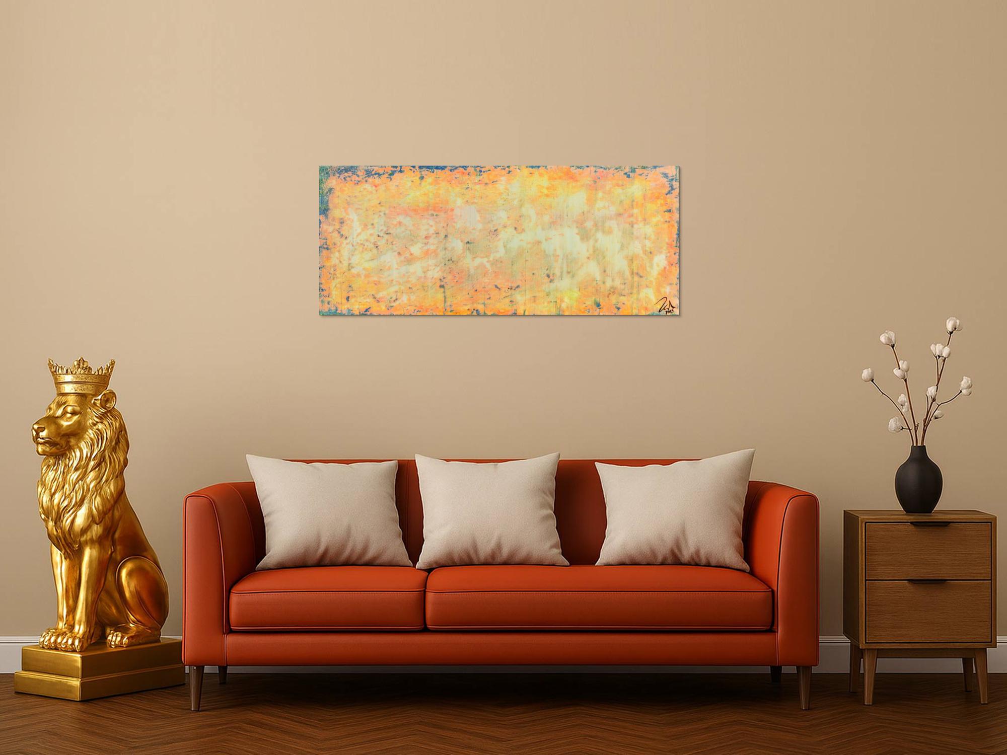 Abstraktes Acrylbild in orange gelb und weiß