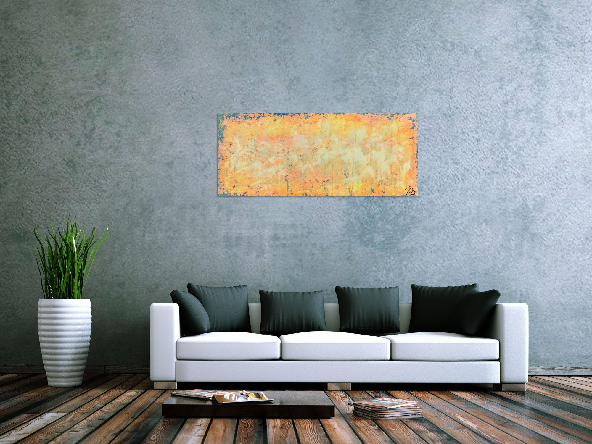 Abstraktes Acrylbild in orange gelb und weiß