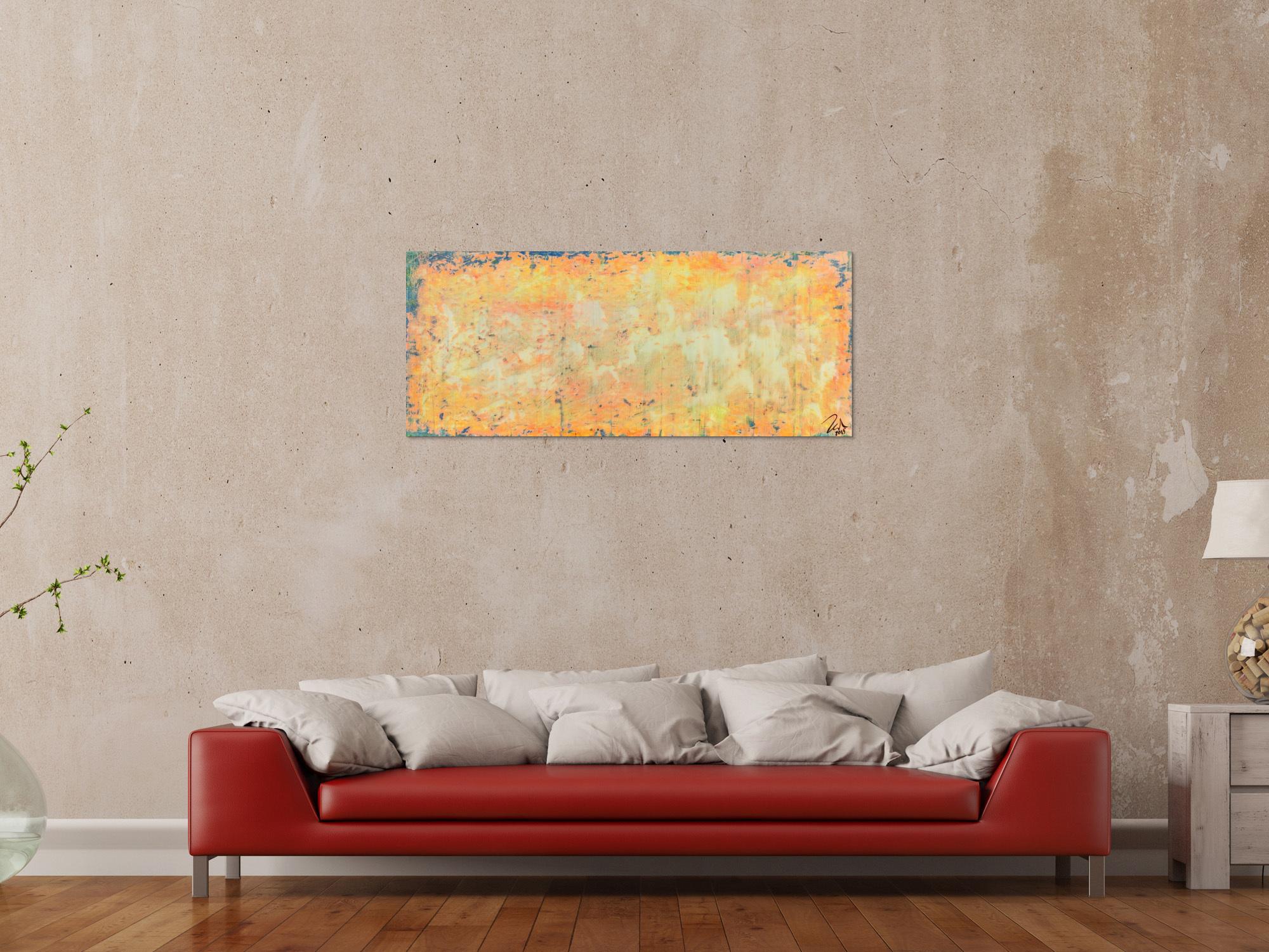 Abstraktes Acrylbild in orange gelb und weiß