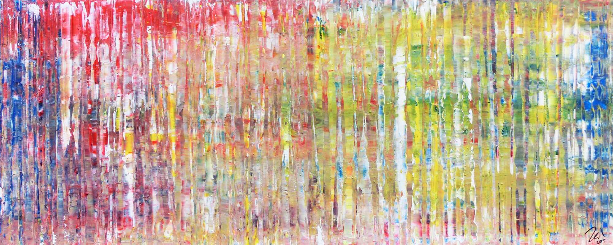 Modernes abstraktes Acrylgemälde mit vielen Farben in Spachteltechnik