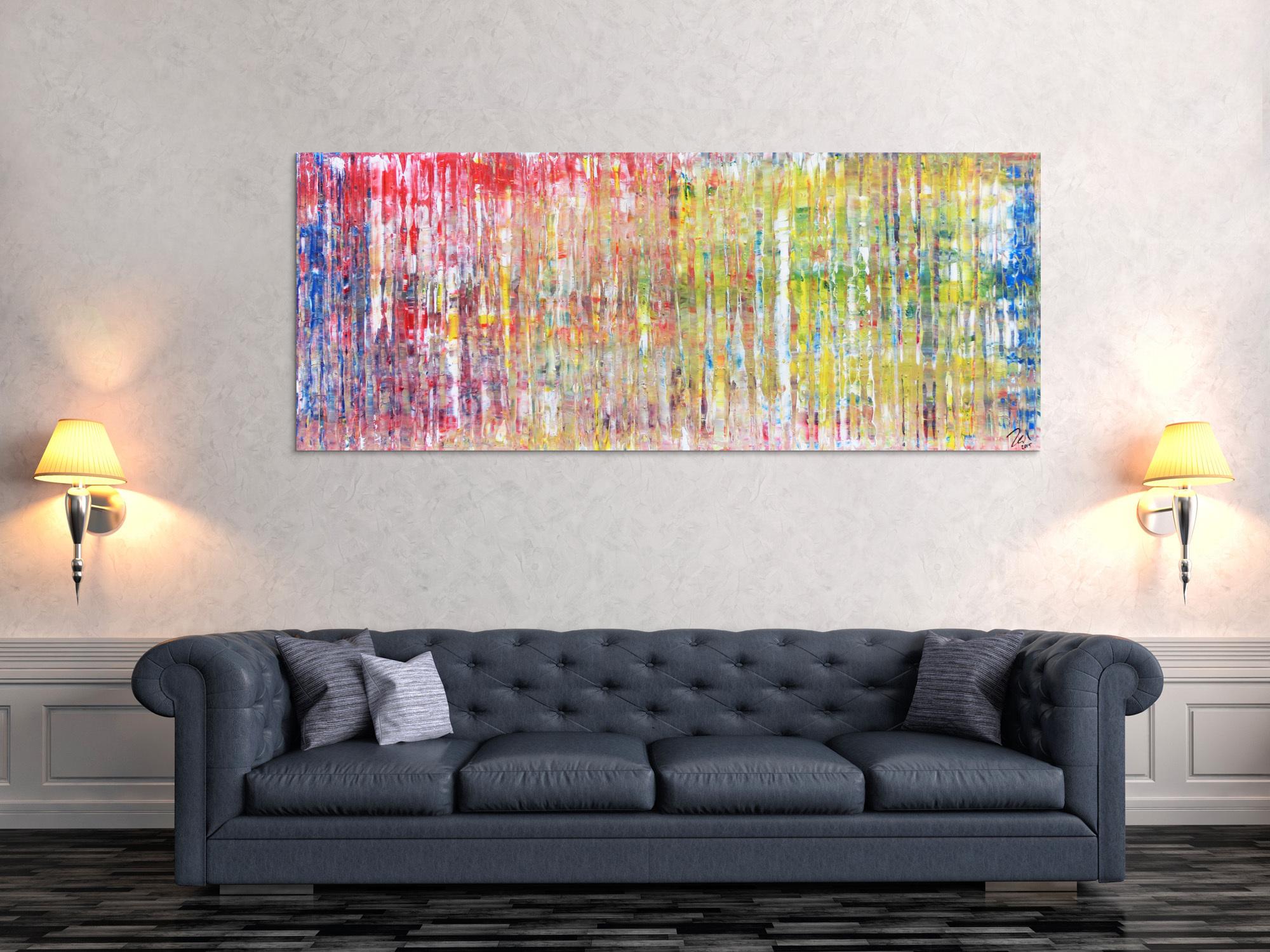 Modernes abstraktes Acrylgemälde mit vielen Farben in Spachteltechnik