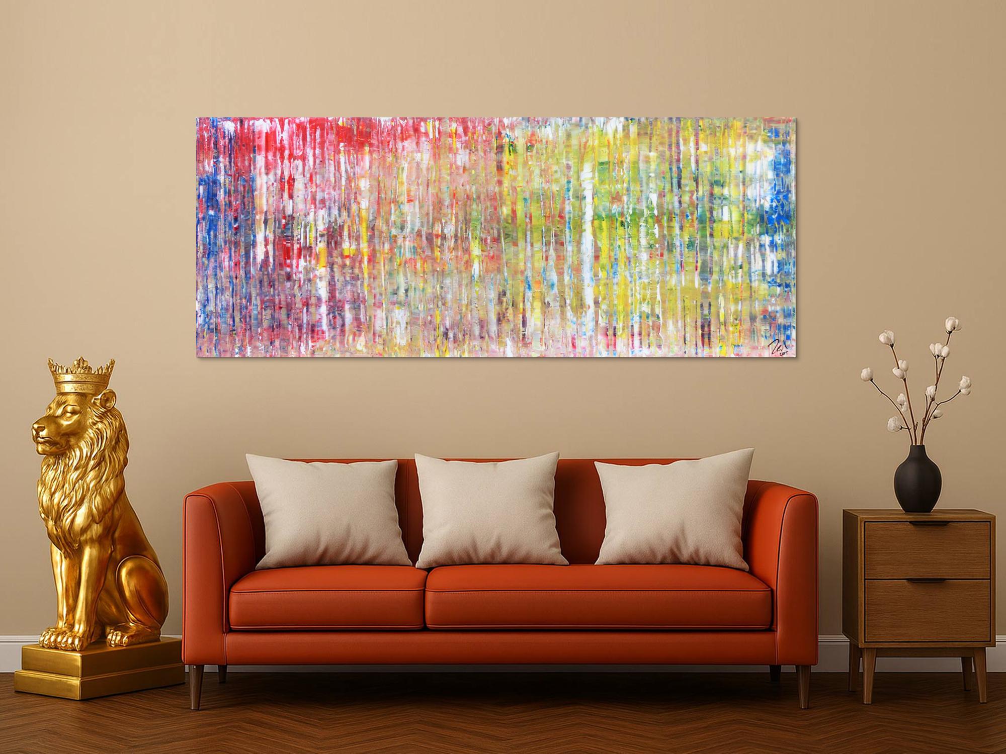 Modernes abstraktes Acrylgemälde mit vielen Farben in Spachteltechnik