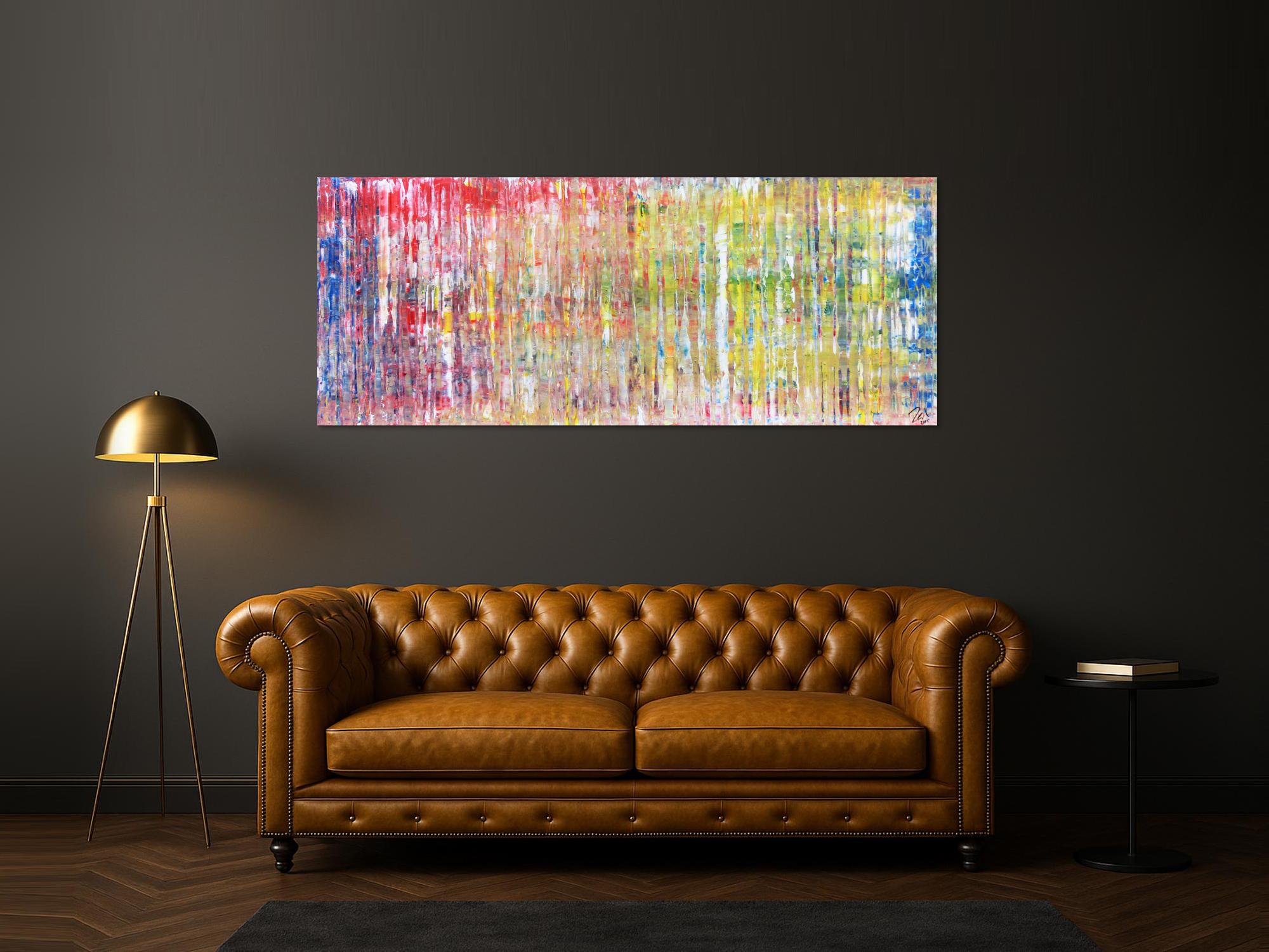 Modernes abstraktes Acrylgemälde mit vielen Farben in Spachteltechnik