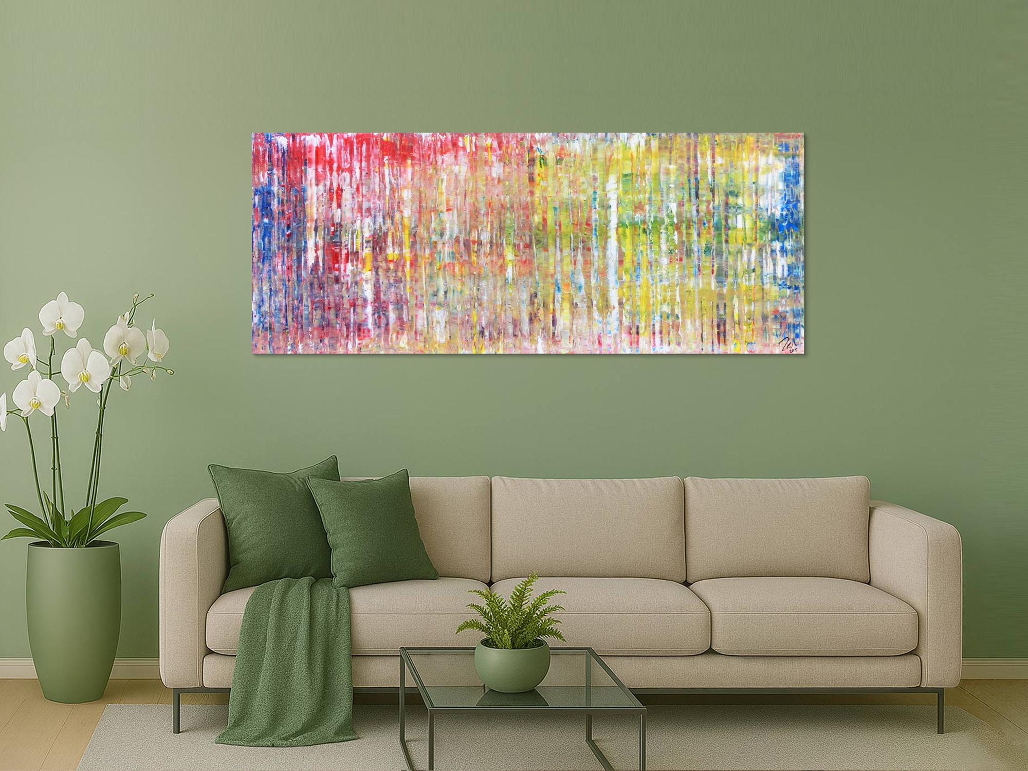 Modernes abstraktes Acrylgemälde mit vielen Farben in Spachteltechnik