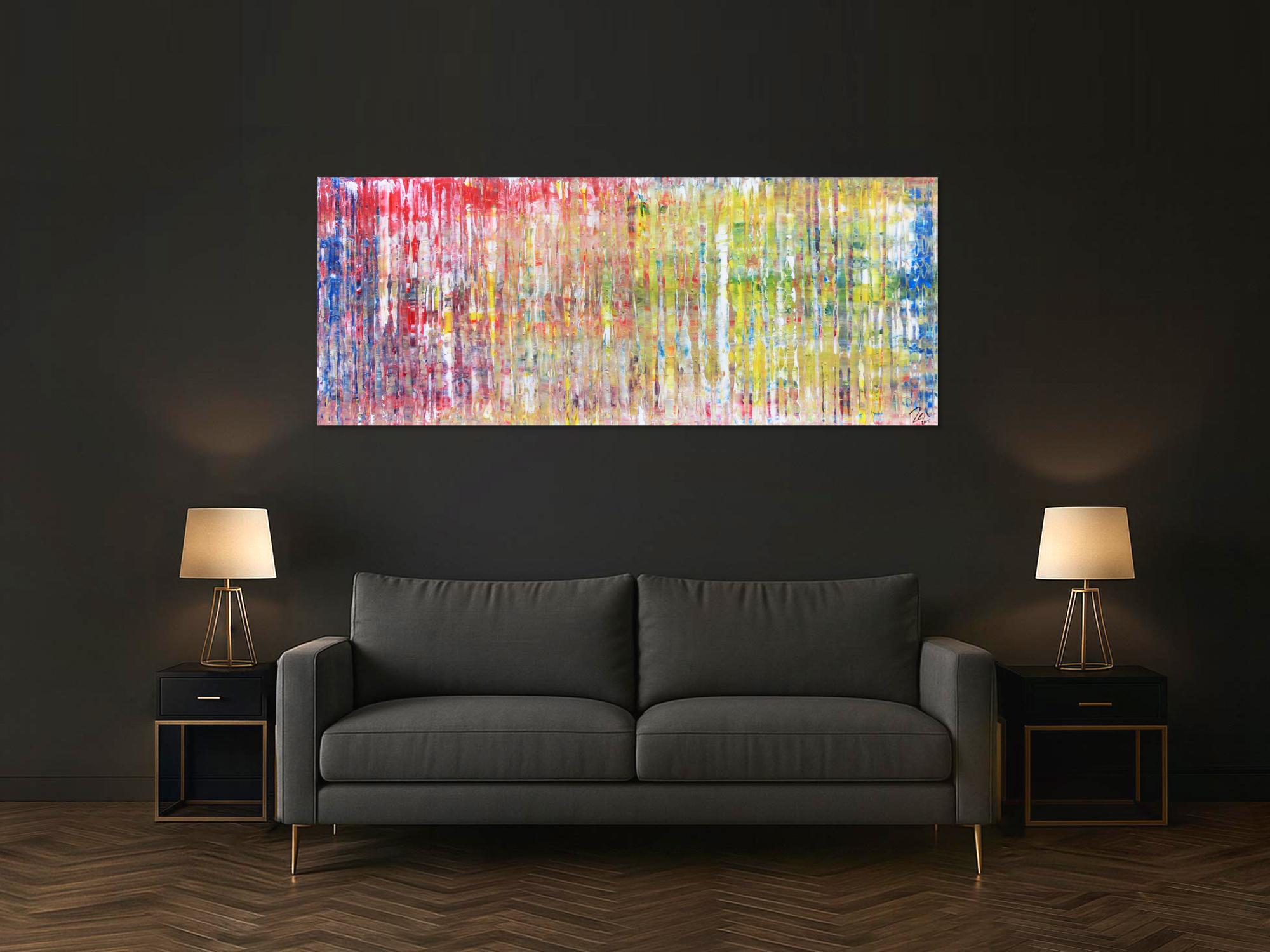 Modernes abstraktes Acrylgemälde mit vielen Farben in Spachteltechnik