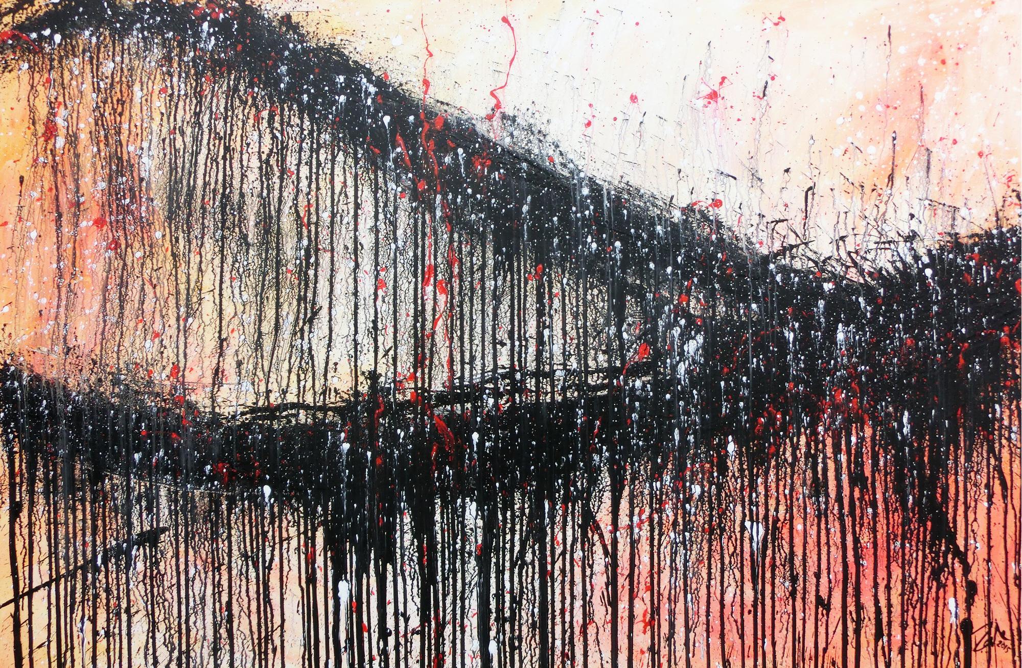 Modernes Acrylbild abstrakt mit schwarz und orange