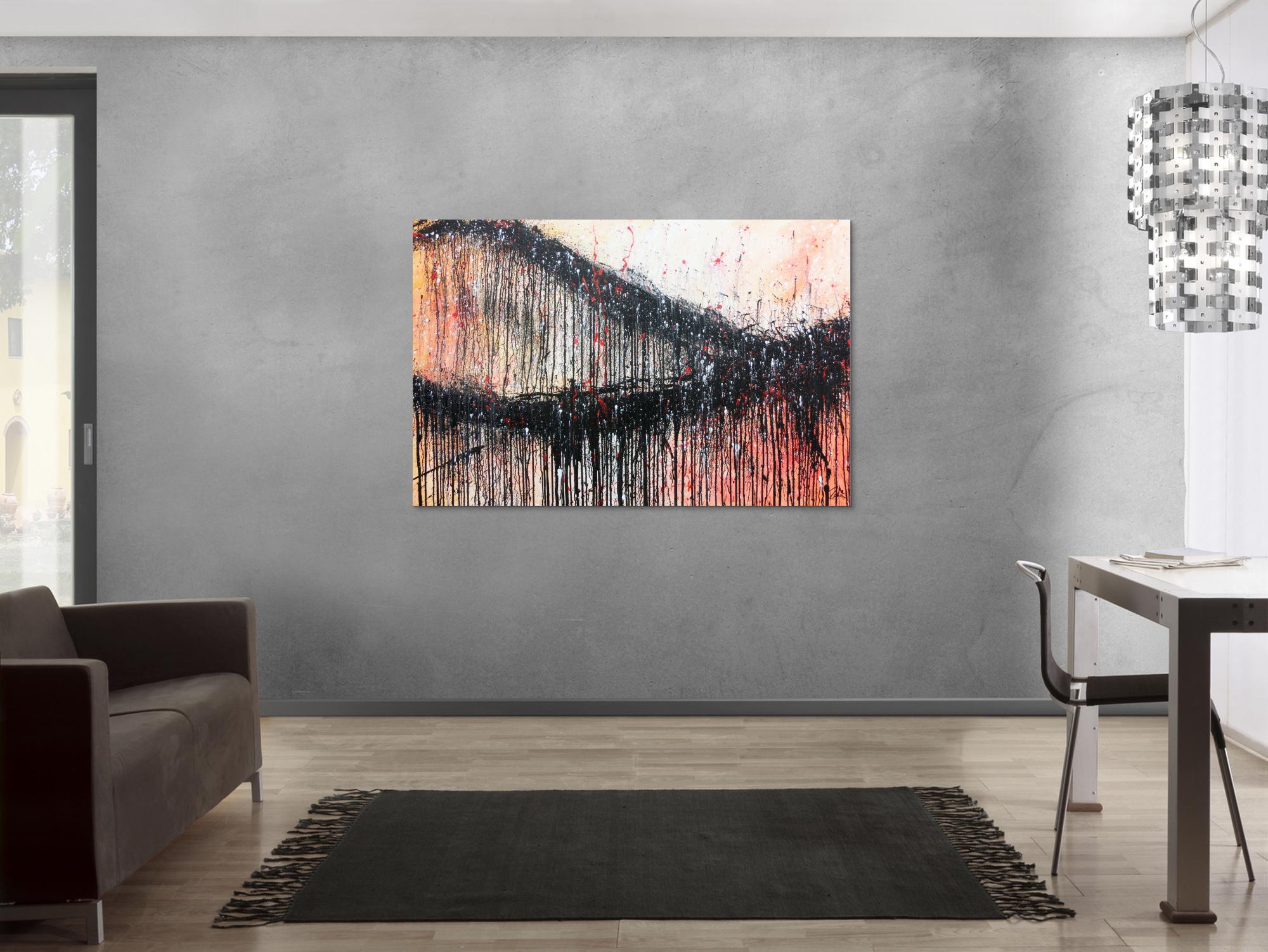 Modernes Acrylbild abstrakt mit schwarz und orange