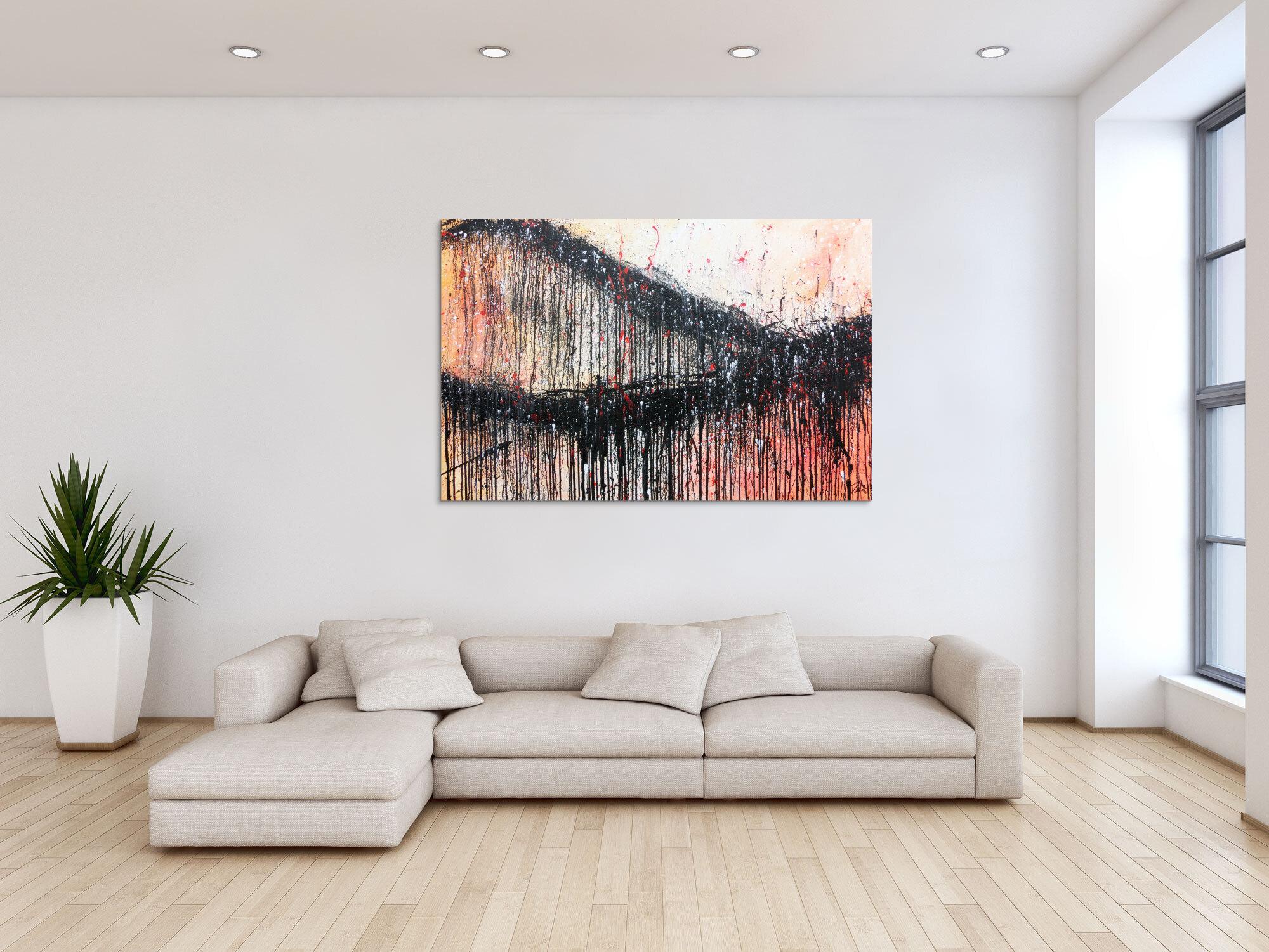 Modernes Acrylbild abstrakt mit schwarz und orange