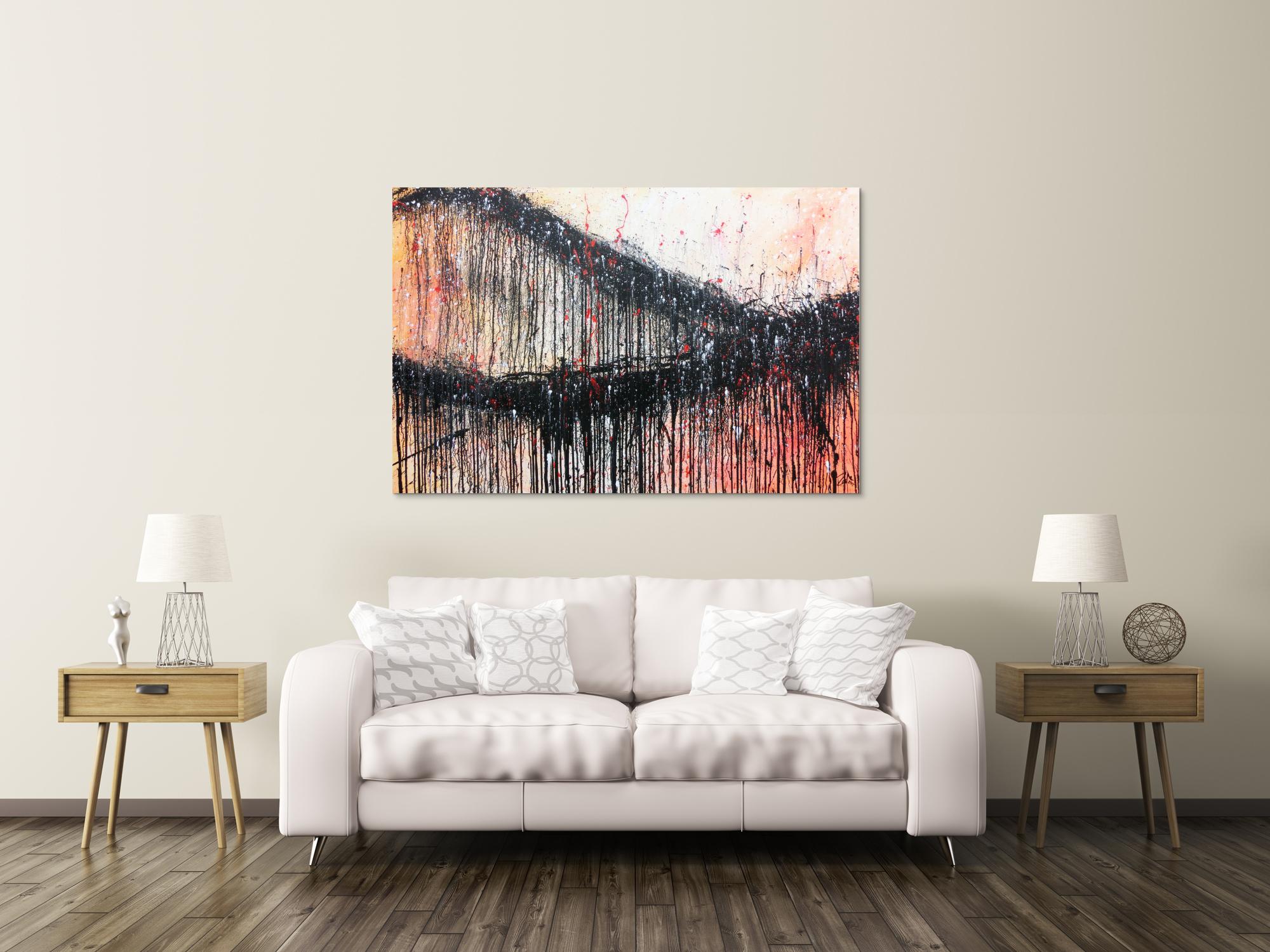 Modernes Acrylbild abstrakt mit schwarz und orange