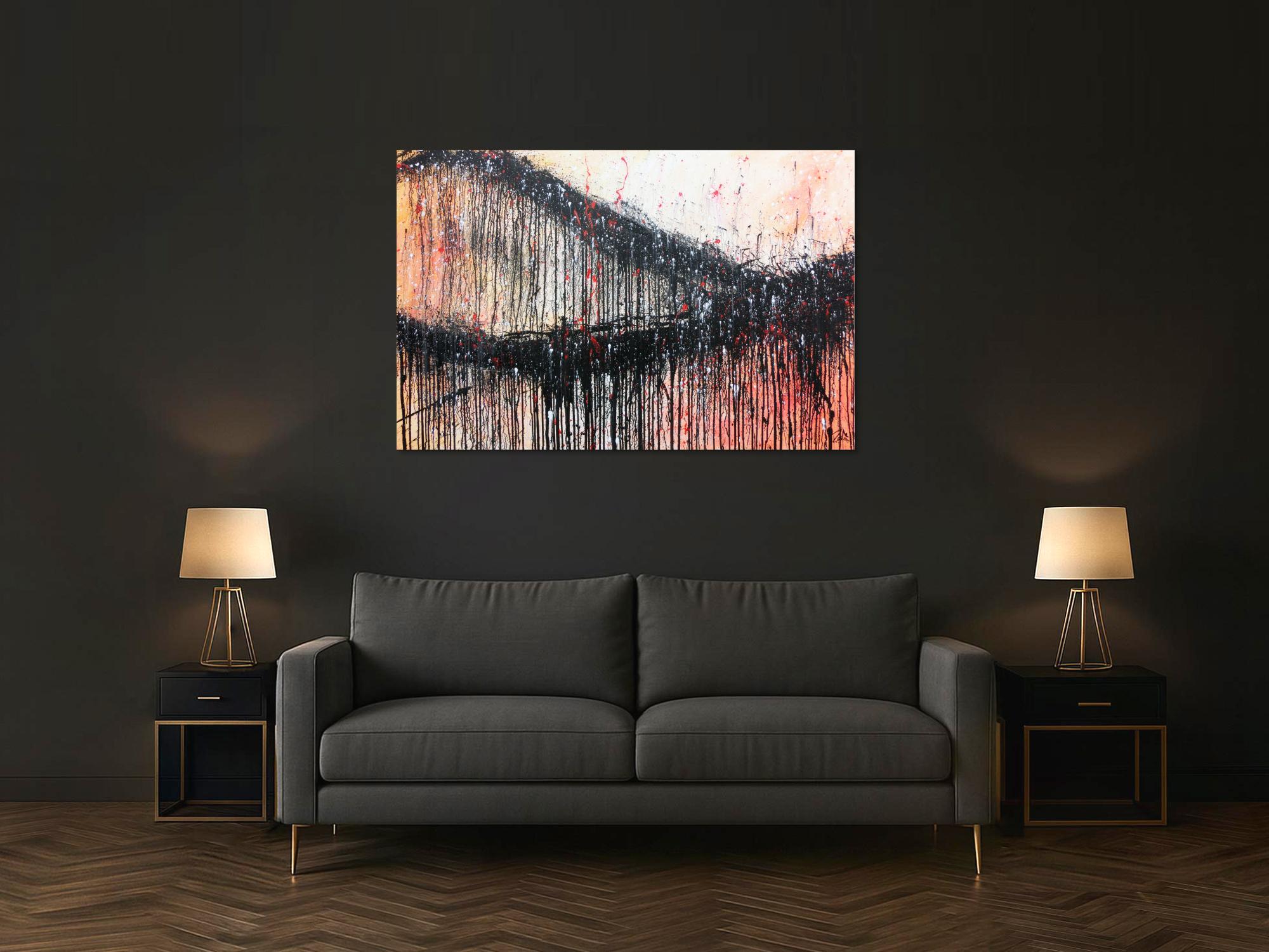 Modernes Acrylbild abstrakt mit schwarz und orange