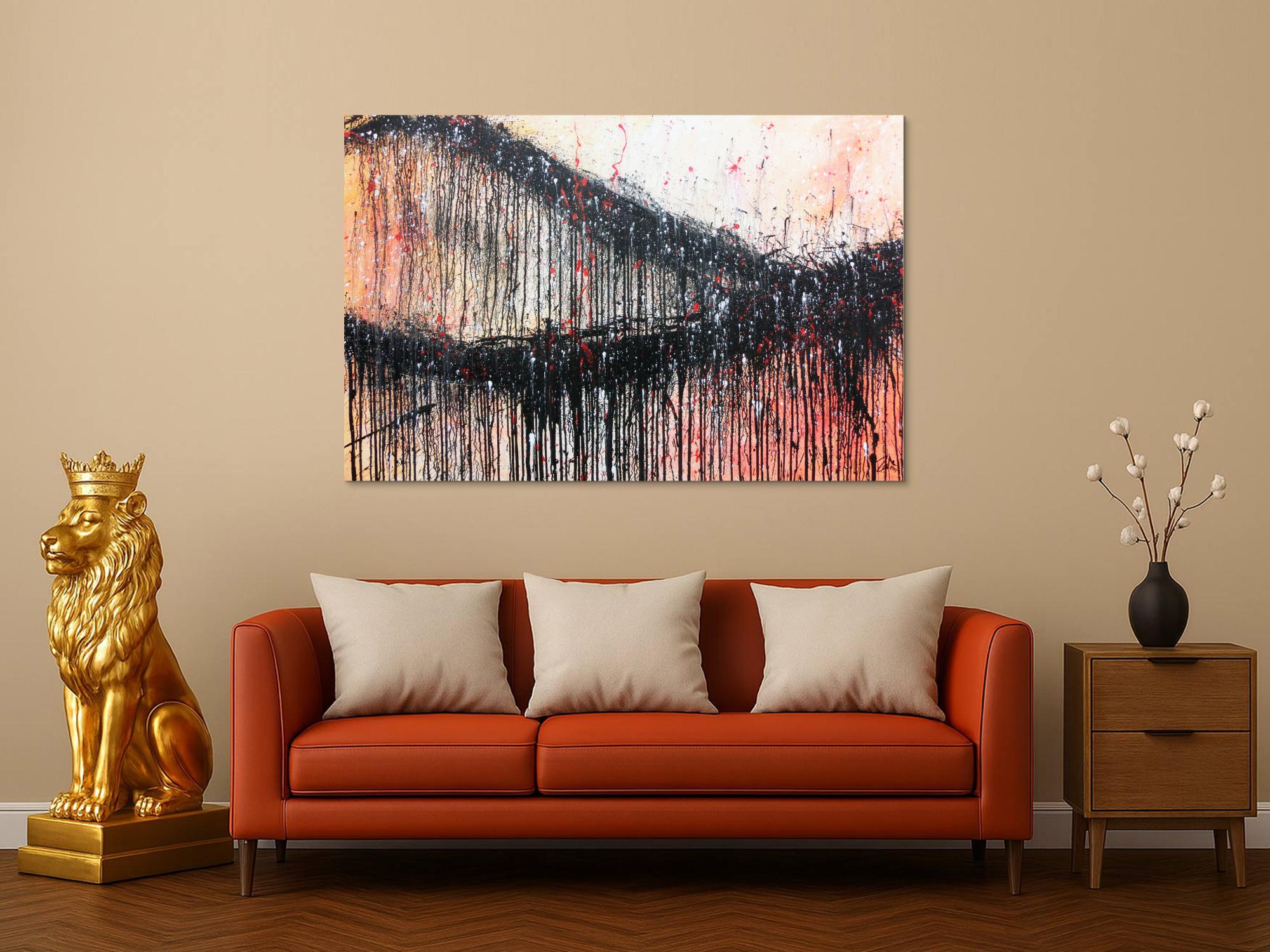 Modernes Acrylbild abstrakt mit schwarz und orange